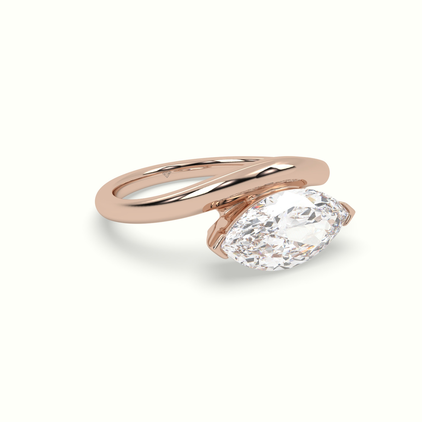 18K Rose Gold Marquise Diamond Solitaire Bypass Engagement Ring