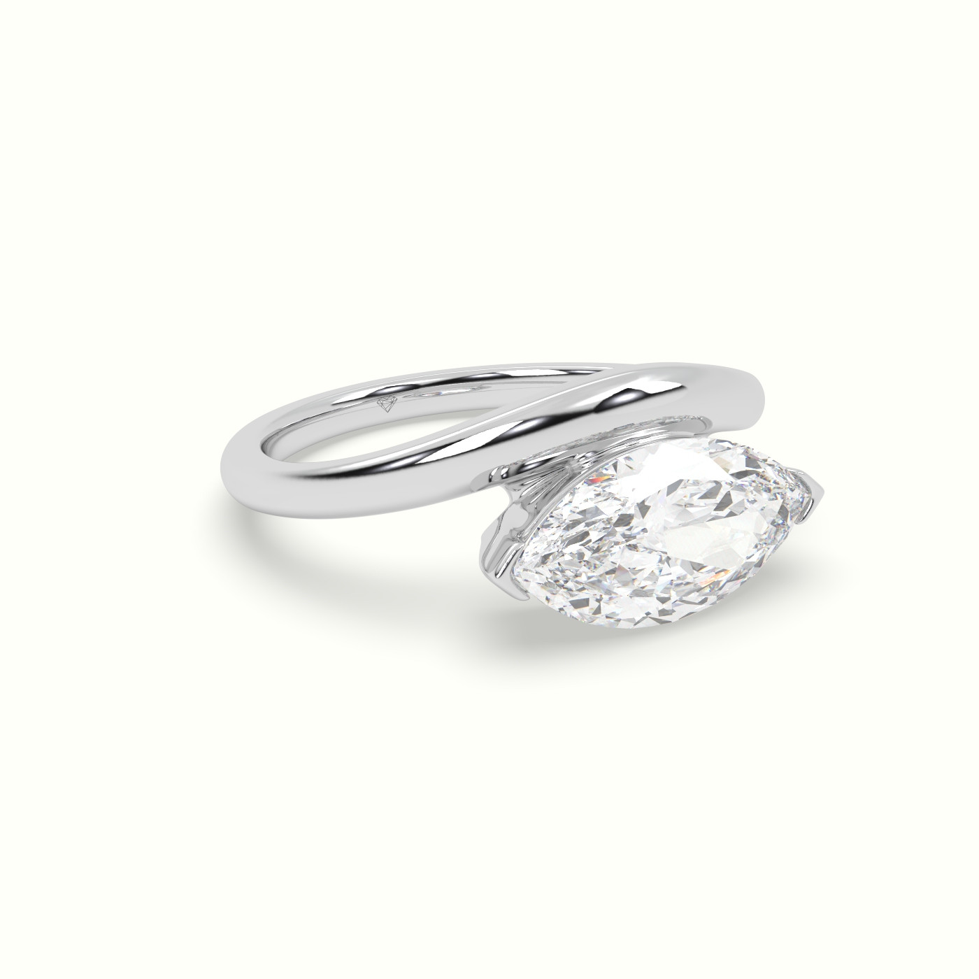 10K White Gold Marquise Diamond Solitaire Bypass Engagement Ring