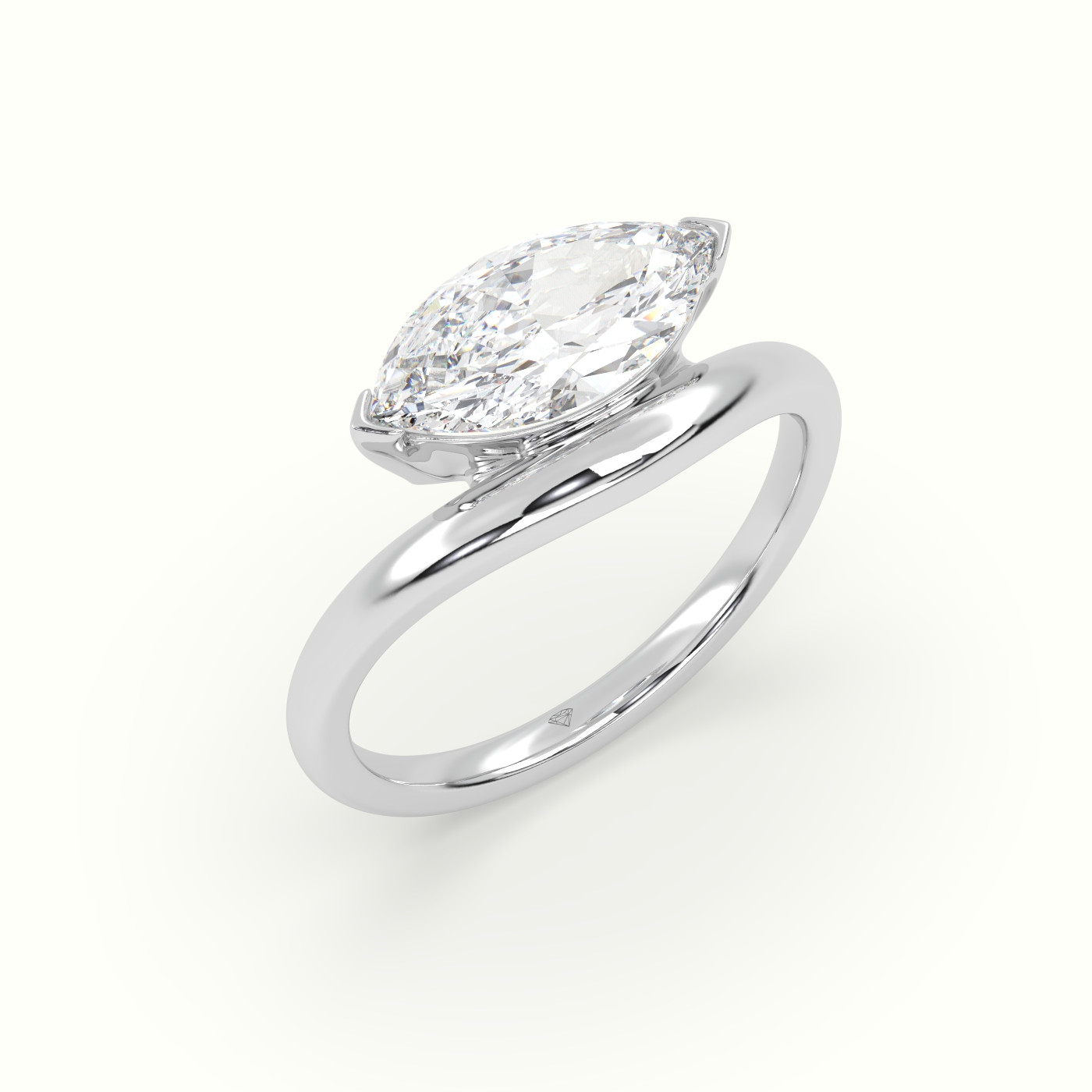 10K White Gold Marquise Diamond Solitaire Bypass Engagement Ring