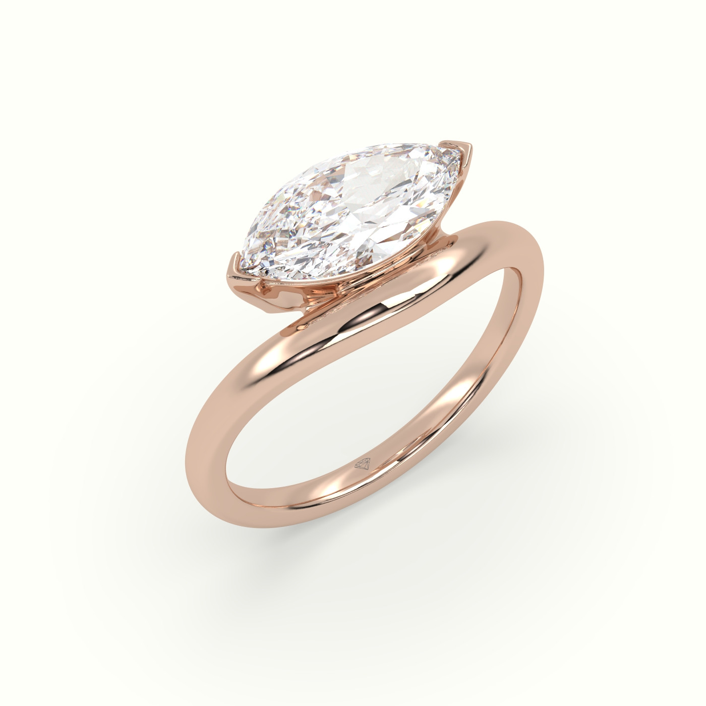 10K Rose Gold Marquise Diamond Solitaire Bypass Engagement Ring