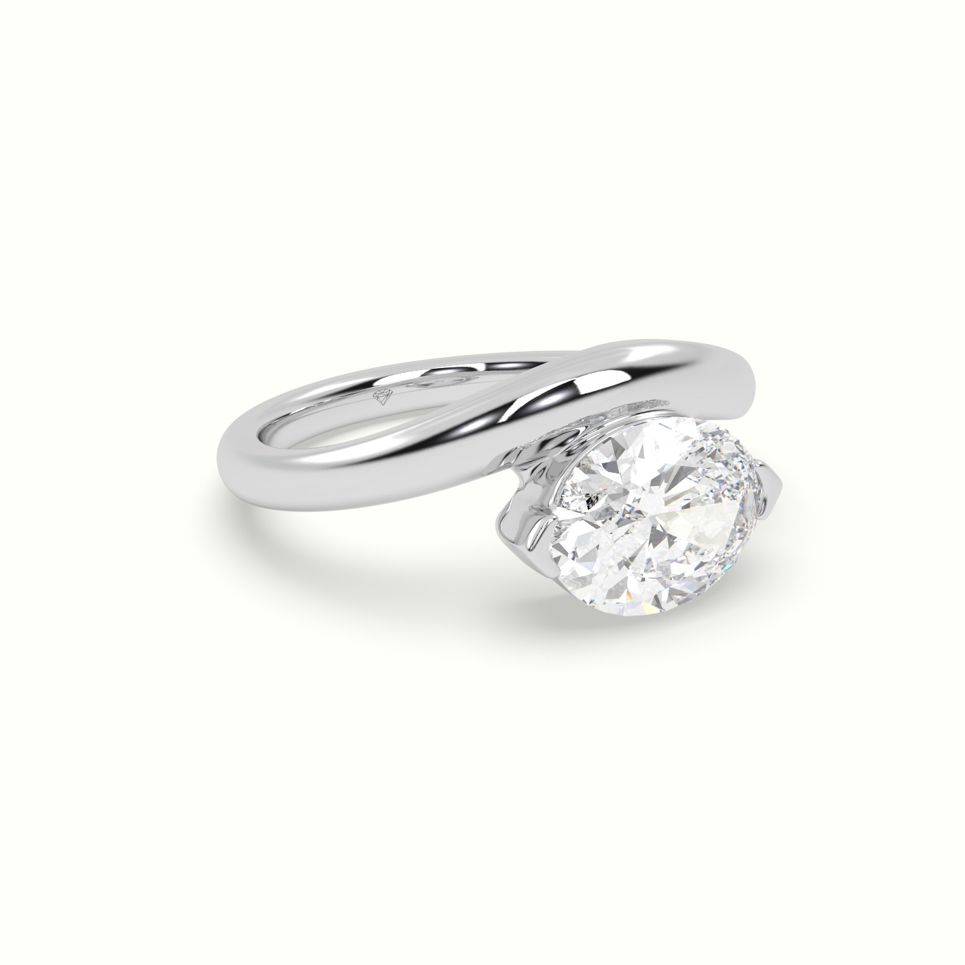 18K White Gold Oval Diamond Solitaire Bypass Engagement Ring