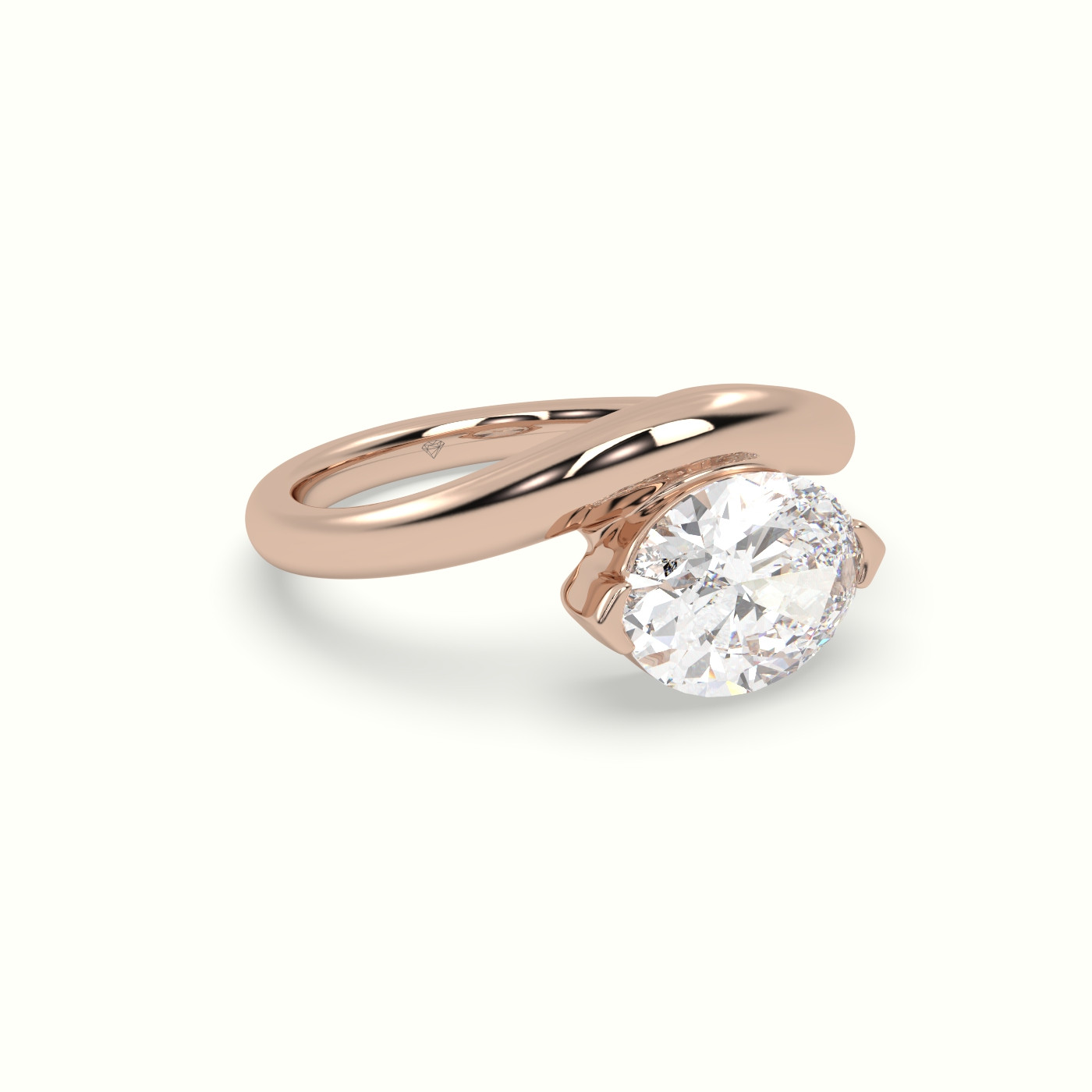 18K Rose Gold Oval Diamond Solitaire Bypass Engagement Ring