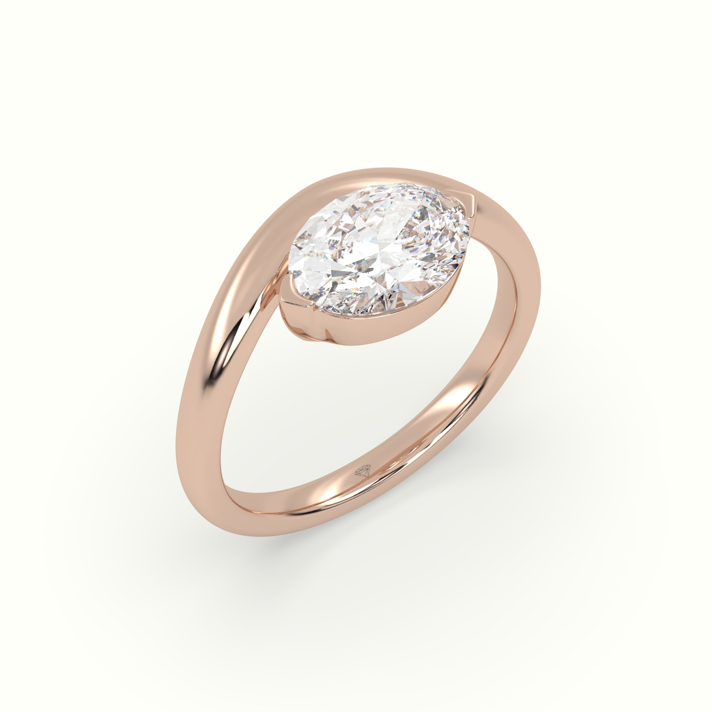 18K Rose Gold Oval Diamond Solitaire Bypass Engagement Ring