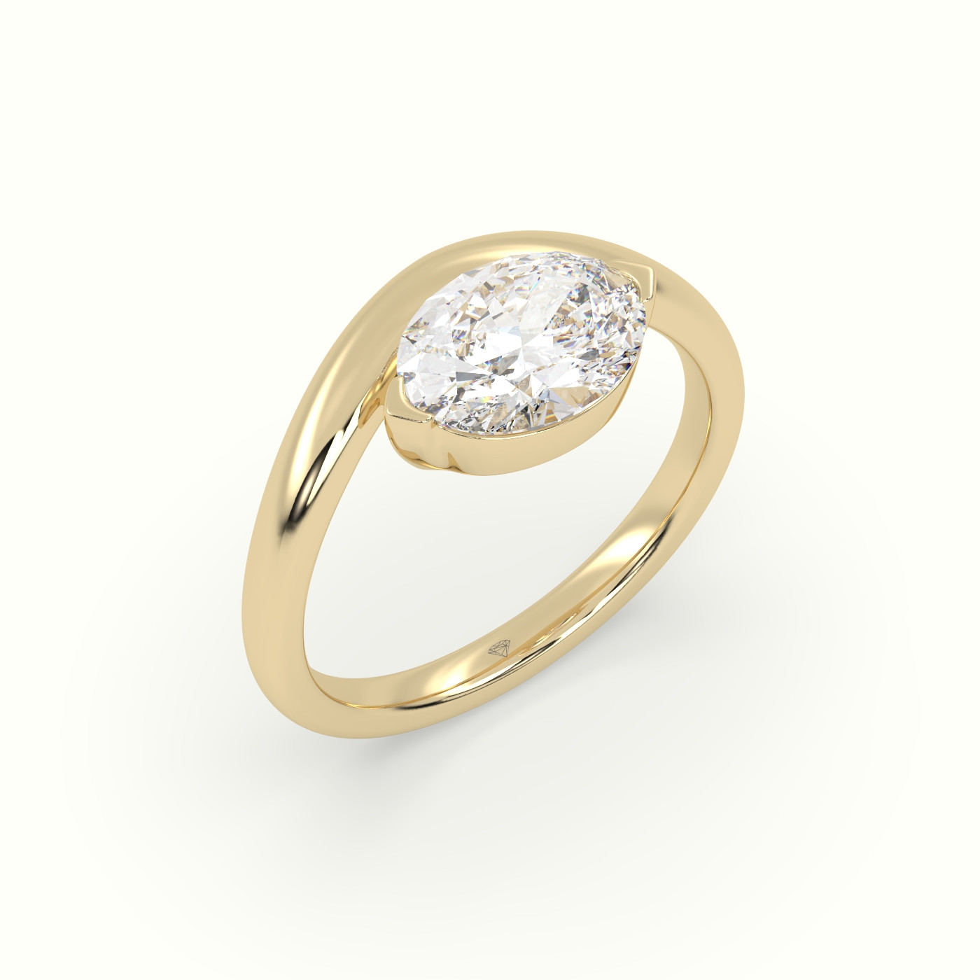 18K Yellow Gold Oval Diamond Solitaire Bypass Engagement Ring