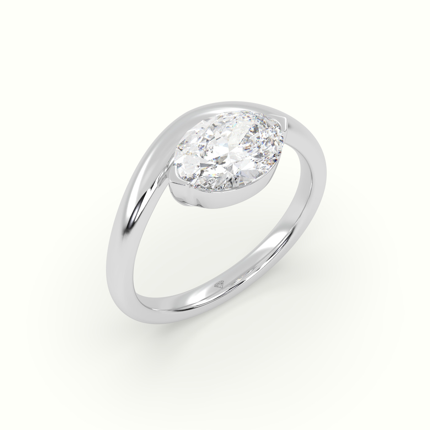 10K White Gold Oval Diamond Solitaire Bypass Engagement Ring