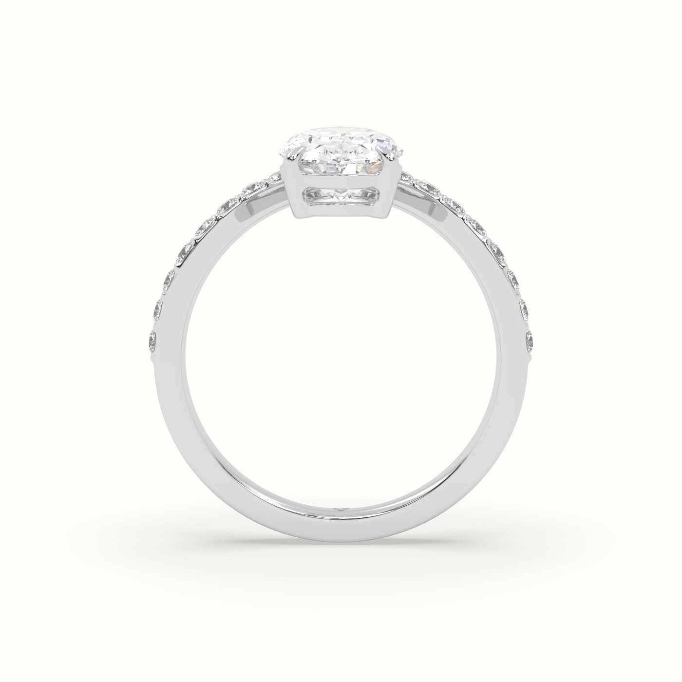 18K White Gold Oval Diamond Solitaire Curved Pavé Engagement Ring