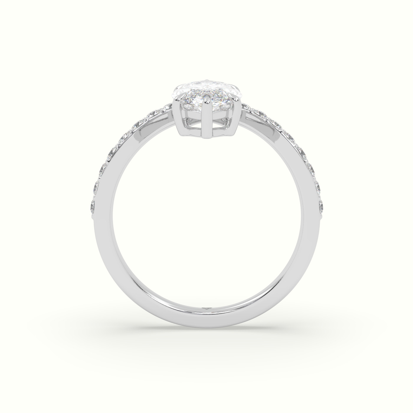 10K White Gold Marquise Diamond Solitaire Curved Pavé Engagement Ring
