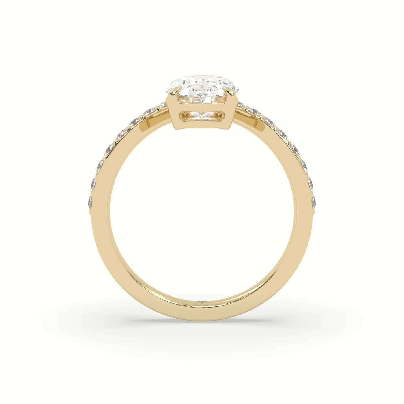 10K Yellow Gold Oval Diamond Solitaire Curved Pavé Engagement Ring