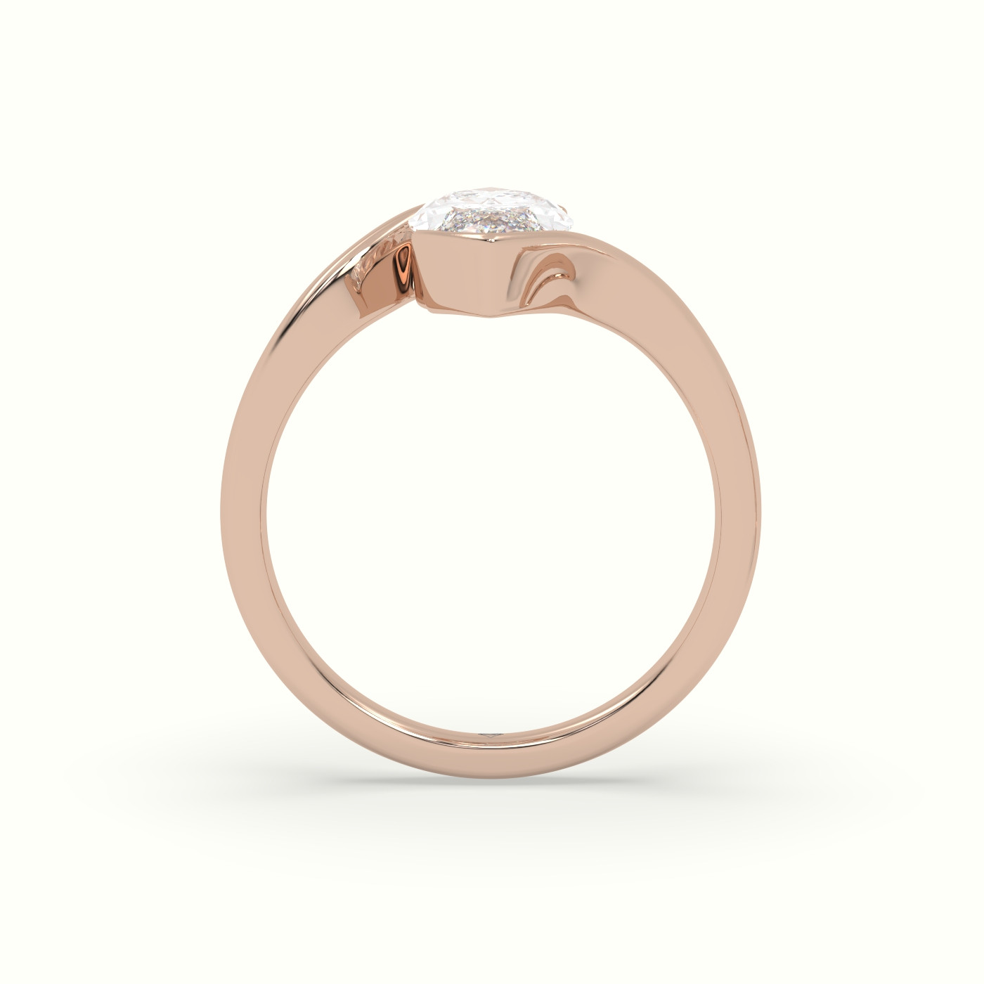 18K Rose Gold Marquise Diamond Bezel Solitaire Bypass Engagement Ring