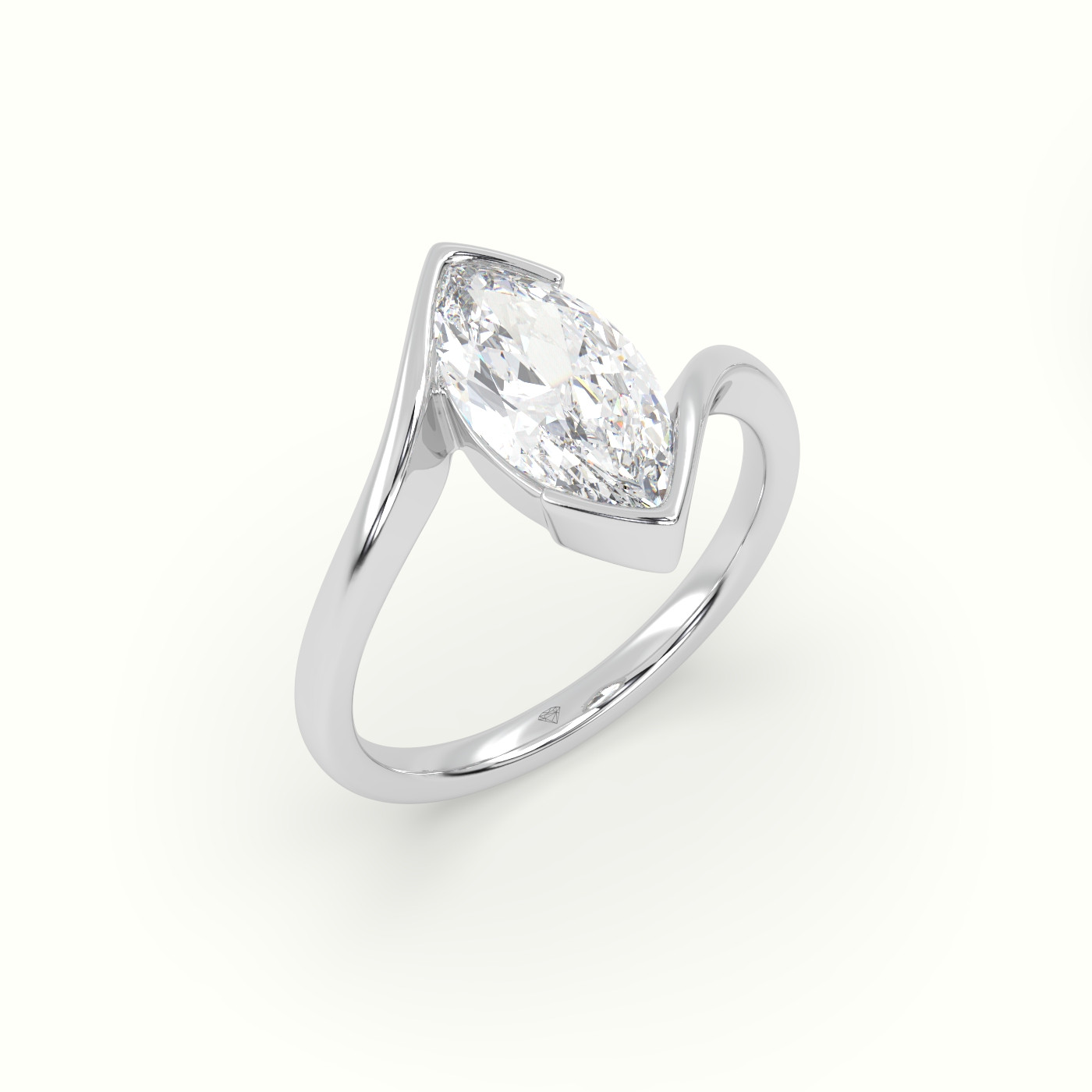 10K White Gold Marquise Diamond Bezel Solitaire Bypass Engagement Ring