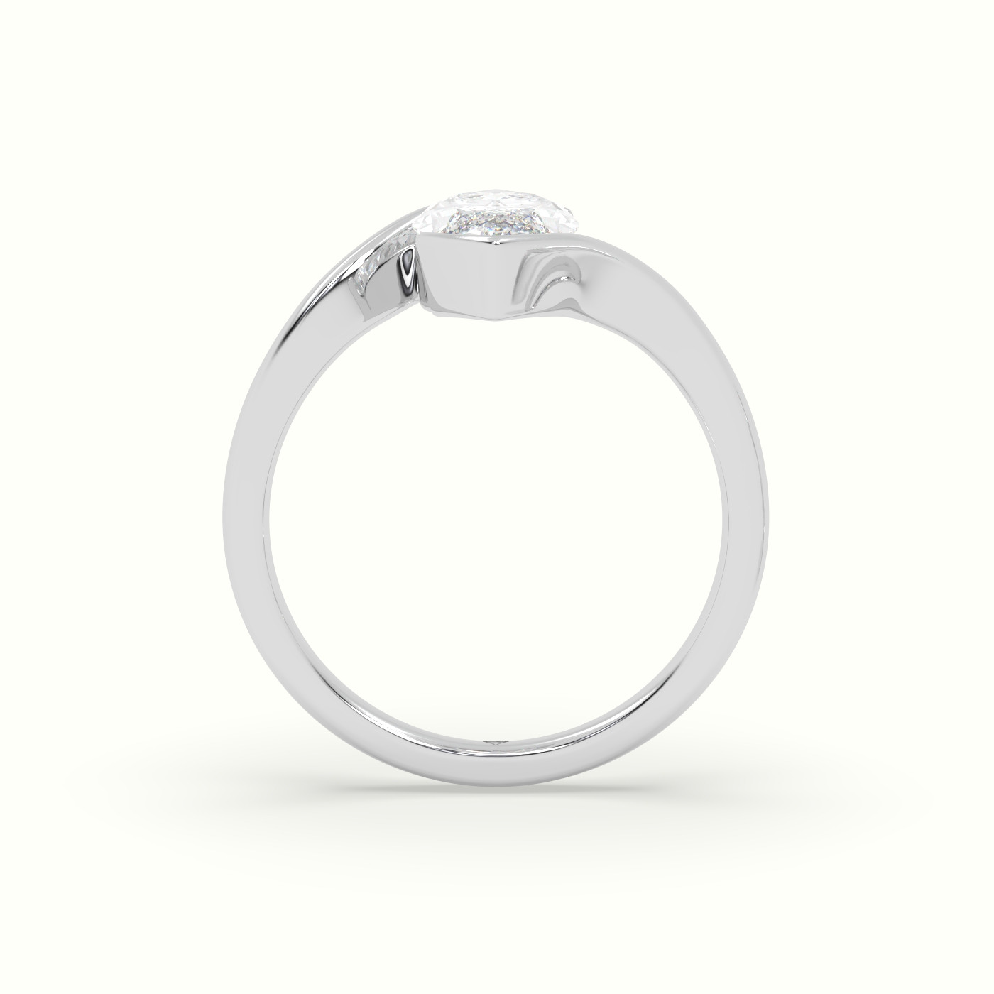 10K White Gold Marquise Diamond Bezel Solitaire Bypass Engagement Ring