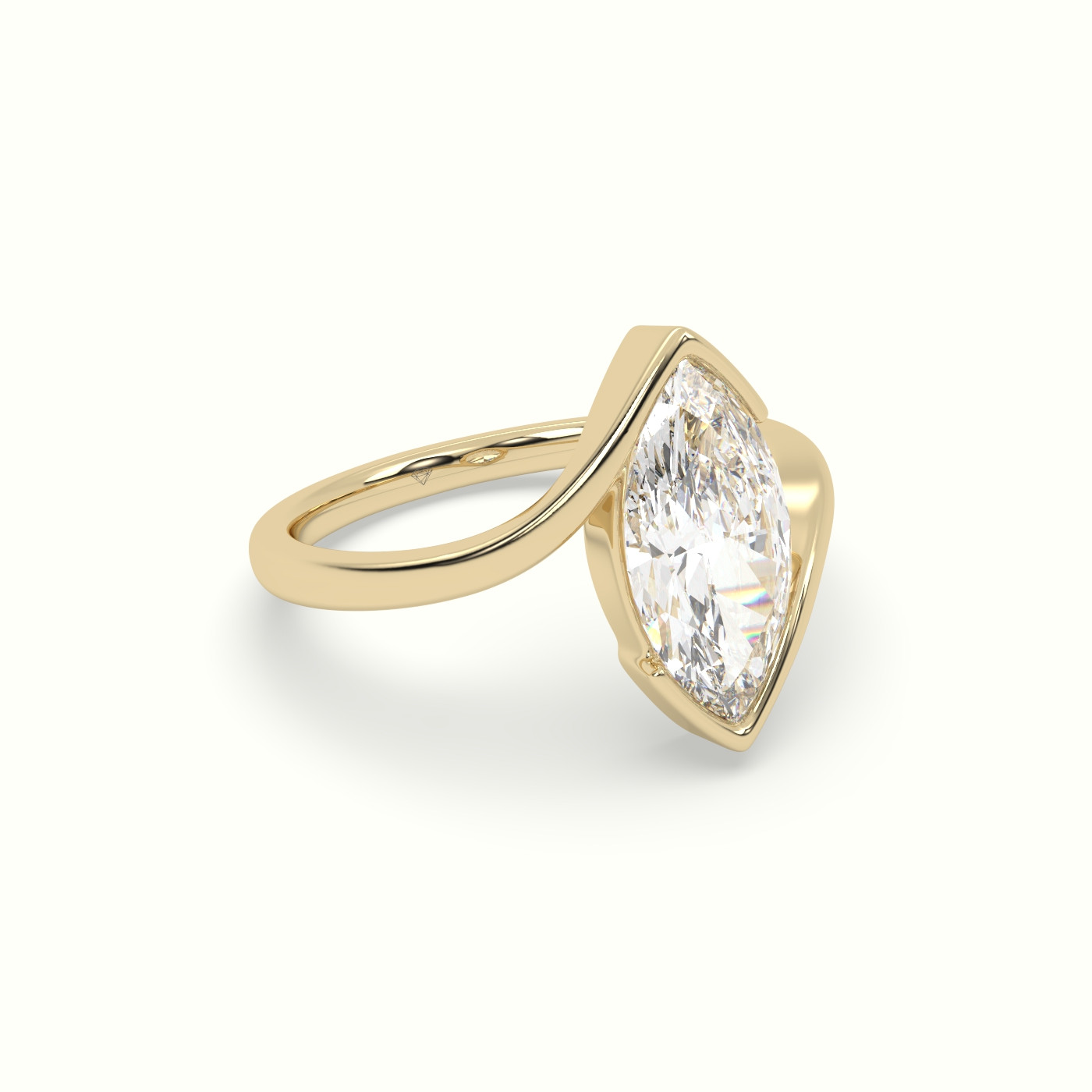 10K Yellow Gold Marquise Diamond Bezel Solitaire Bypass Engagement Ring