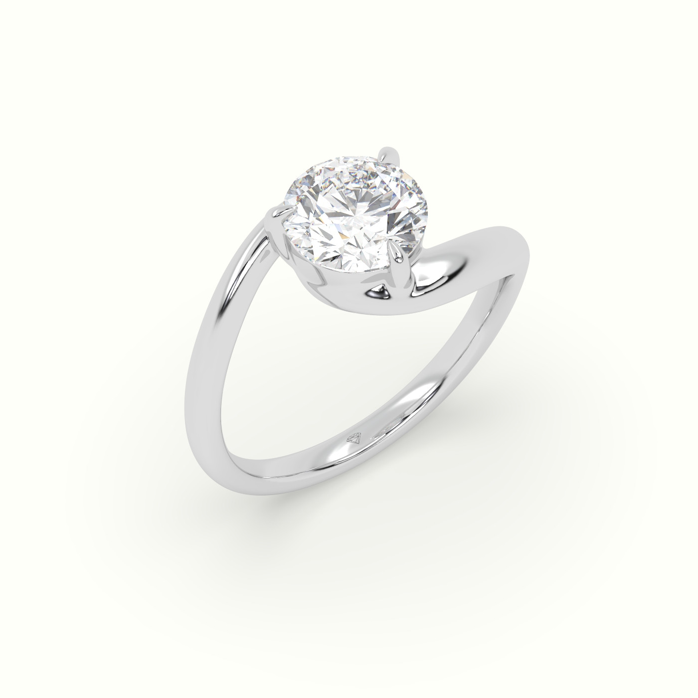 18K White Gold Round Diamond Bezel Solitaire Bypass Engagement Ring