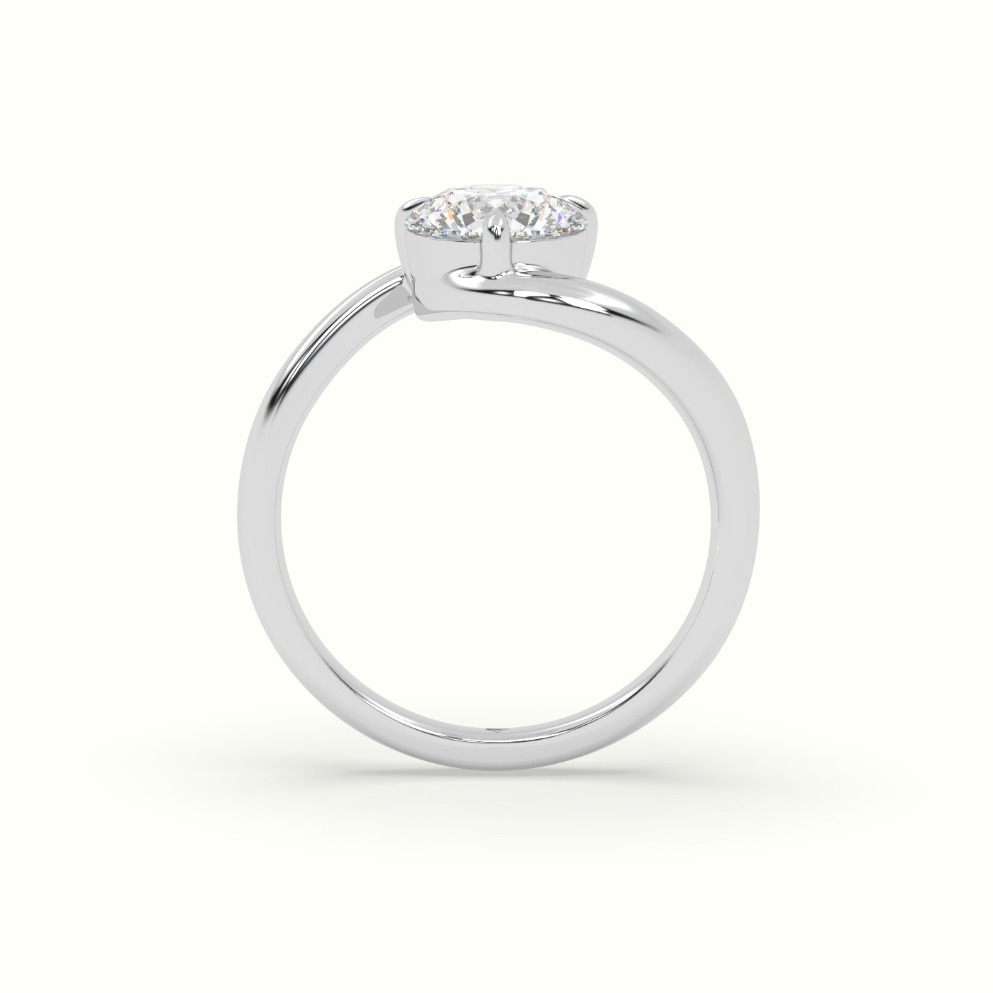10K White Gold Round Diamond Bezel Solitaire Bypass Engagement Ring