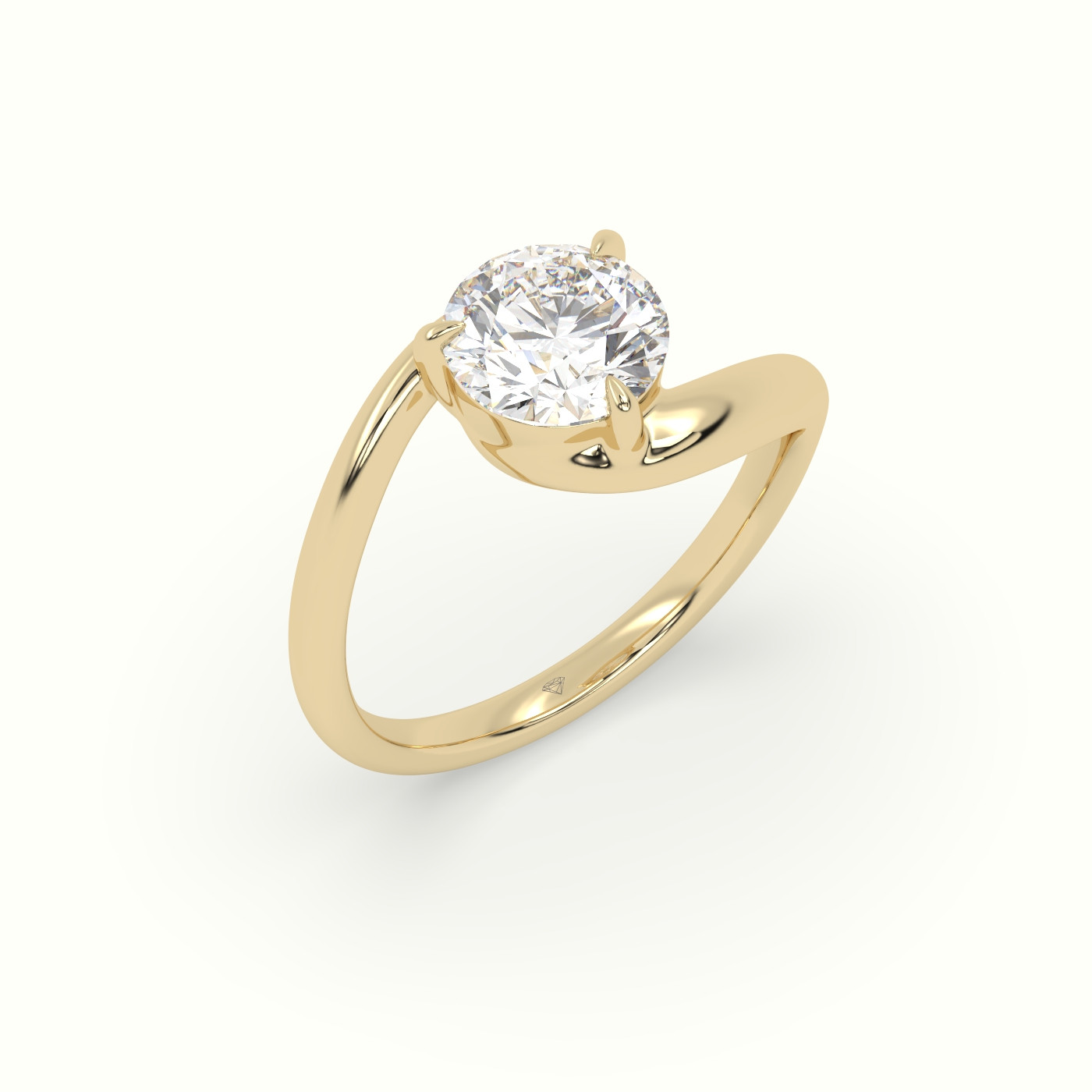 10K Yellow Gold Round Diamond Bezel Solitaire Bypass Engagement Ring