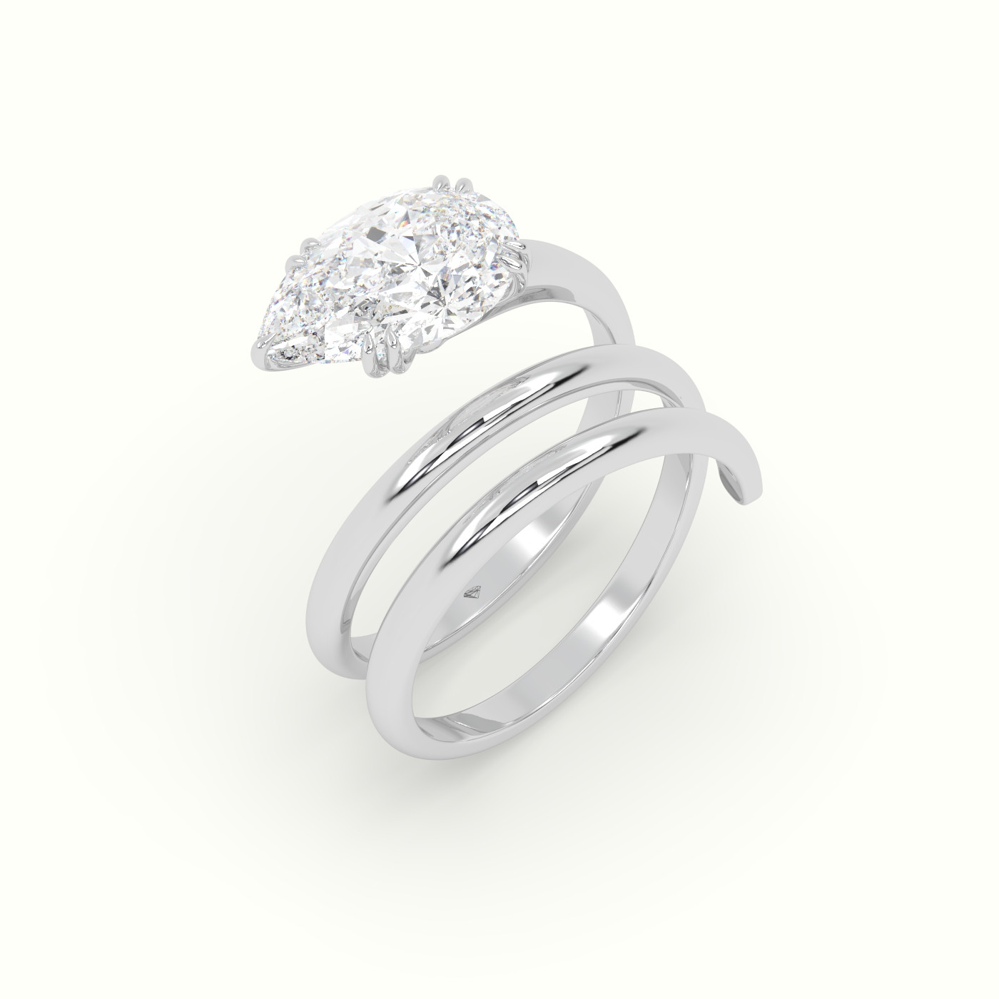 18K White Gold Pear Diamond Solitaire Snake Wrap Engagement Ring