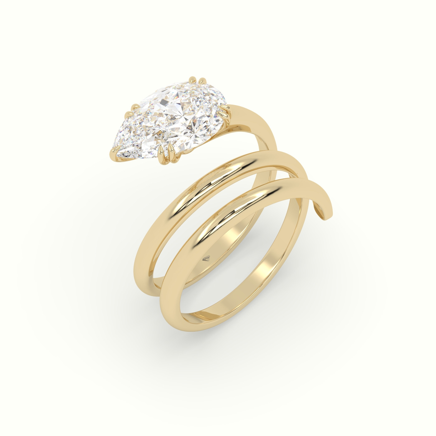 18K Yellow Gold Pear Diamond Solitaire Snake Wrap Engagement Ring