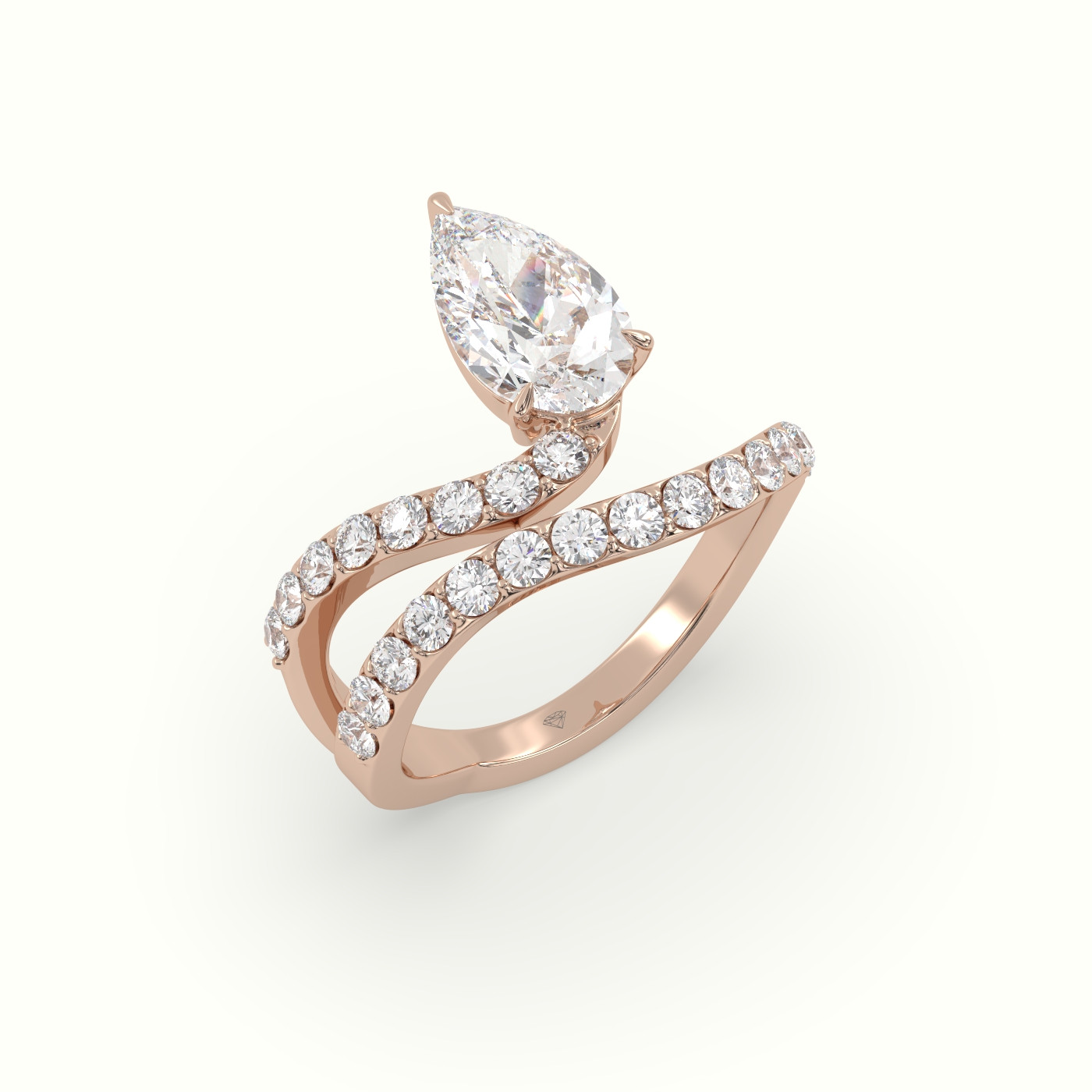 18K Rose Gold Pear Diamond Solitaire Pavé Engagement Ring