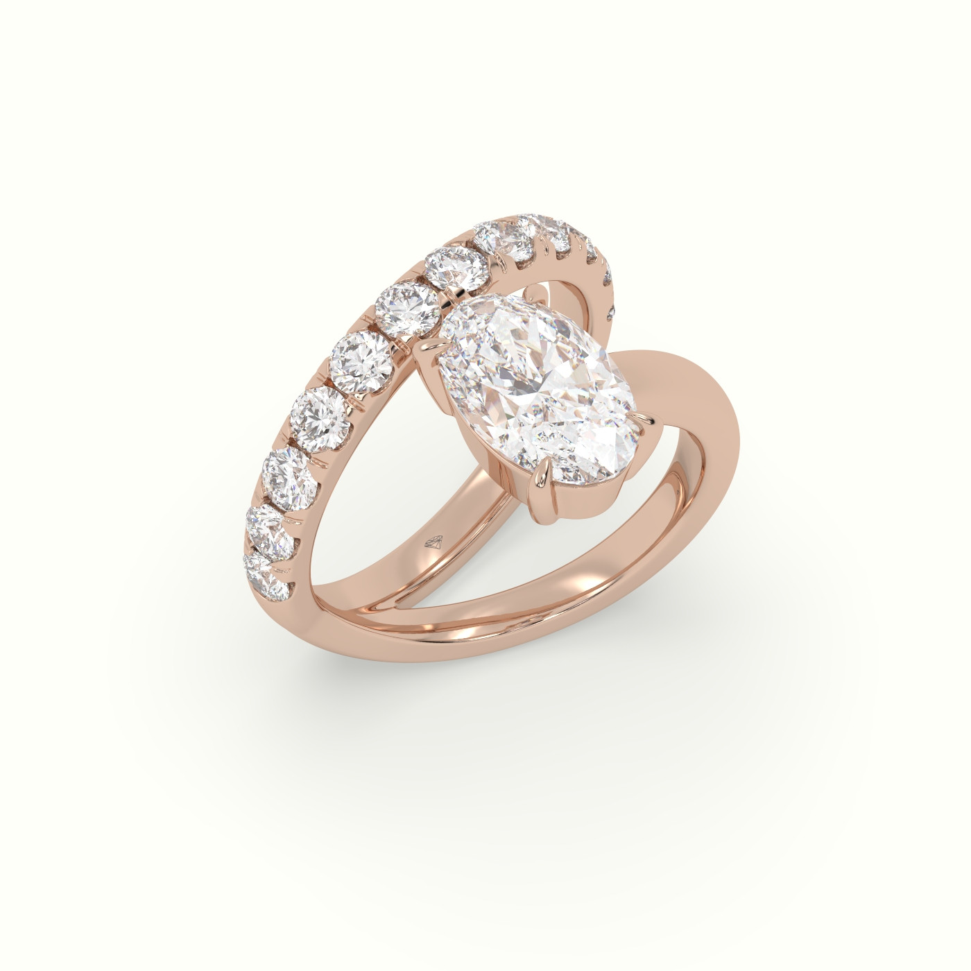 18K Rose Gold Oval Diamond Solitaire Pavé Engagement Ring
