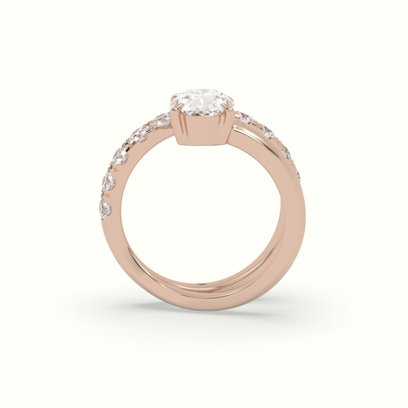 18K Rose Gold Oval Diamond Solitaire Pavé Engagement Ring