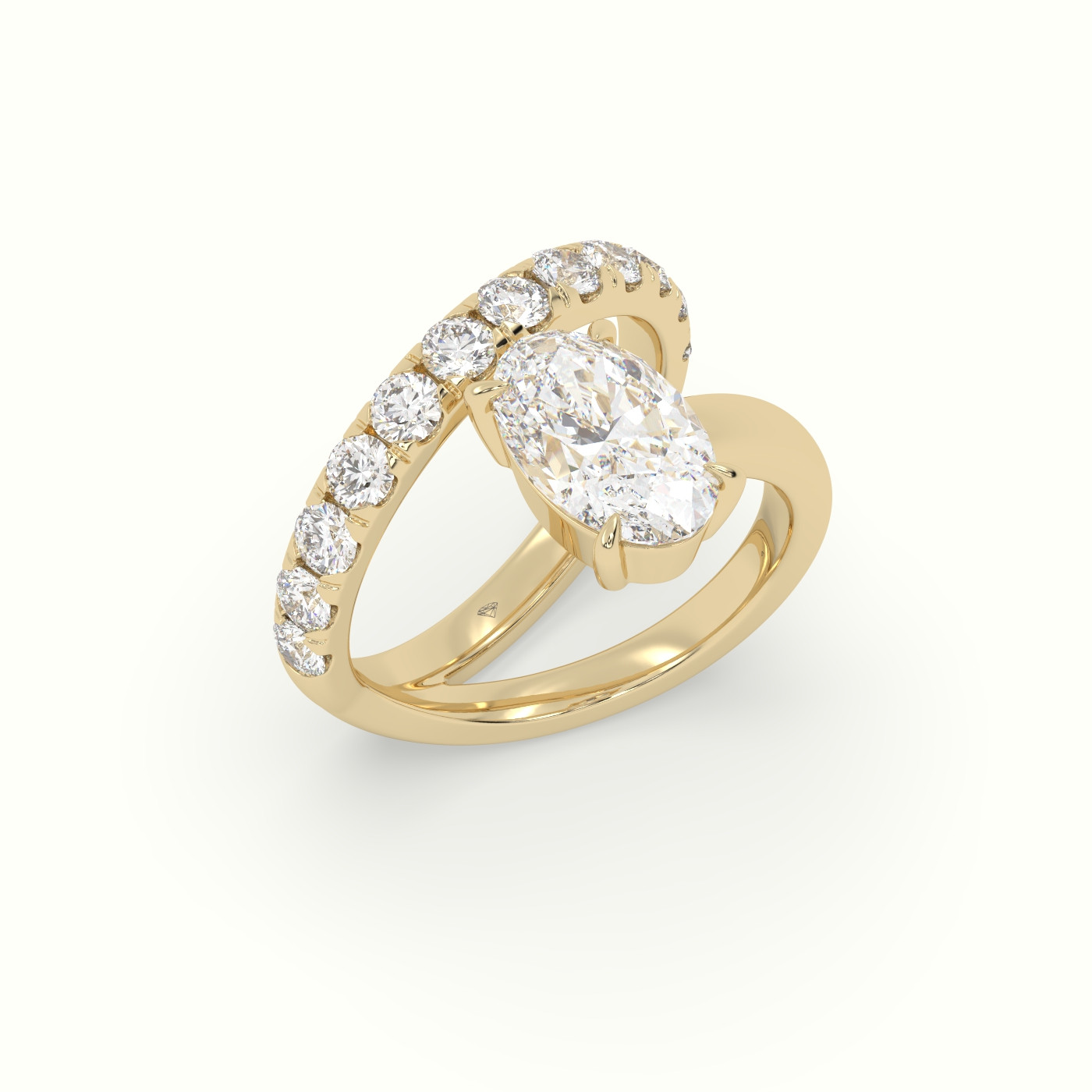 18K Yellow Gold Oval Diamond Solitaire Pavé Engagement Ring