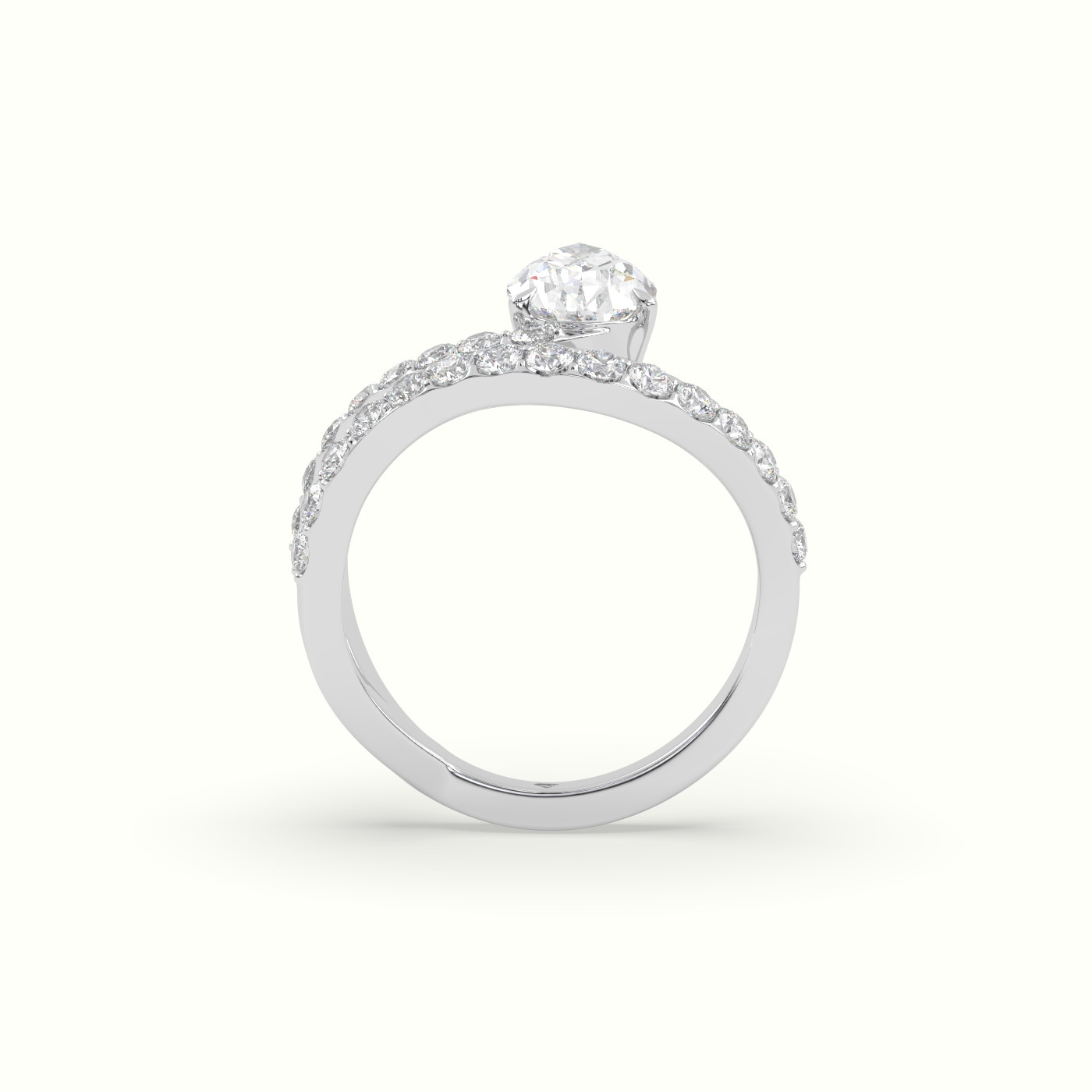 10K White Gold Pear Diamond Solitaire Pavé Engagement Ring
