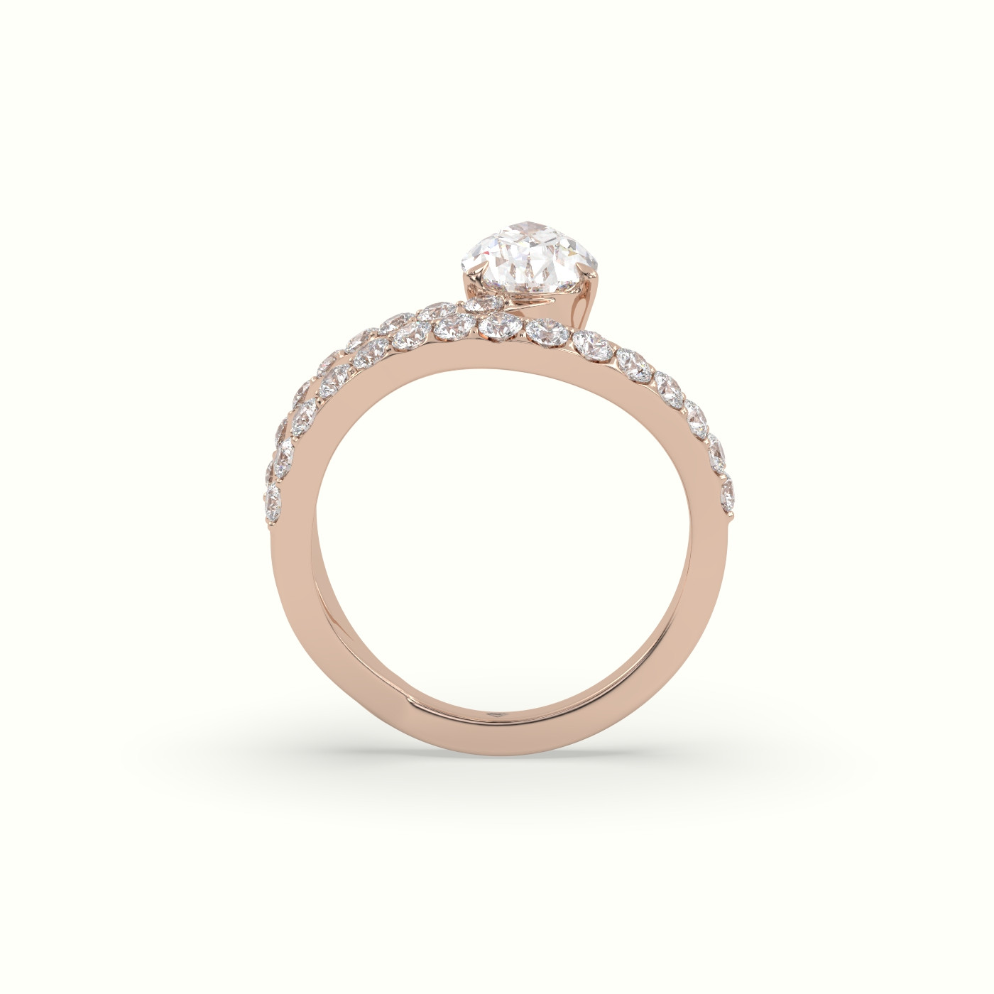 10K Rose Gold Pear Diamond Solitaire Pavé Engagement Ring