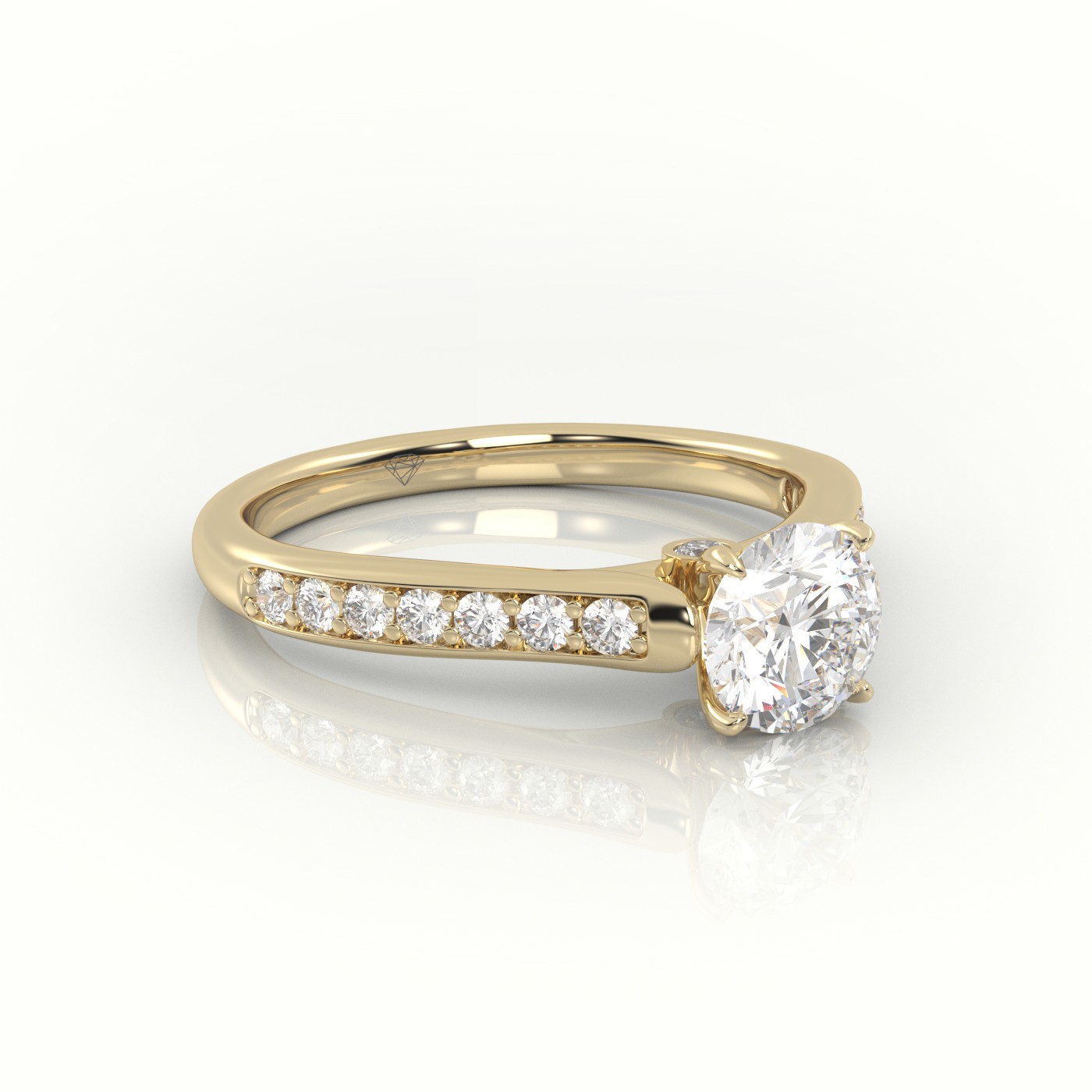 18K YELLOW GOLD ROUND  CUT DIAMOND 4 PRONGS CHANNEL SETTING ENGAGEMENT RING