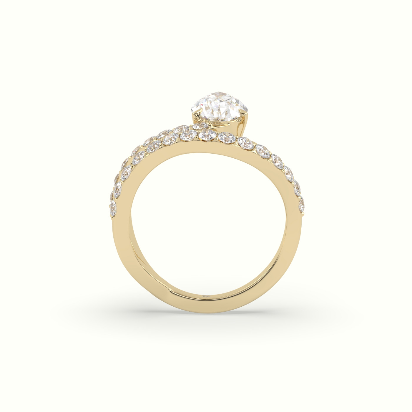 10K Yellow Gold Pear Diamond Solitaire Pavé Engagement Ring