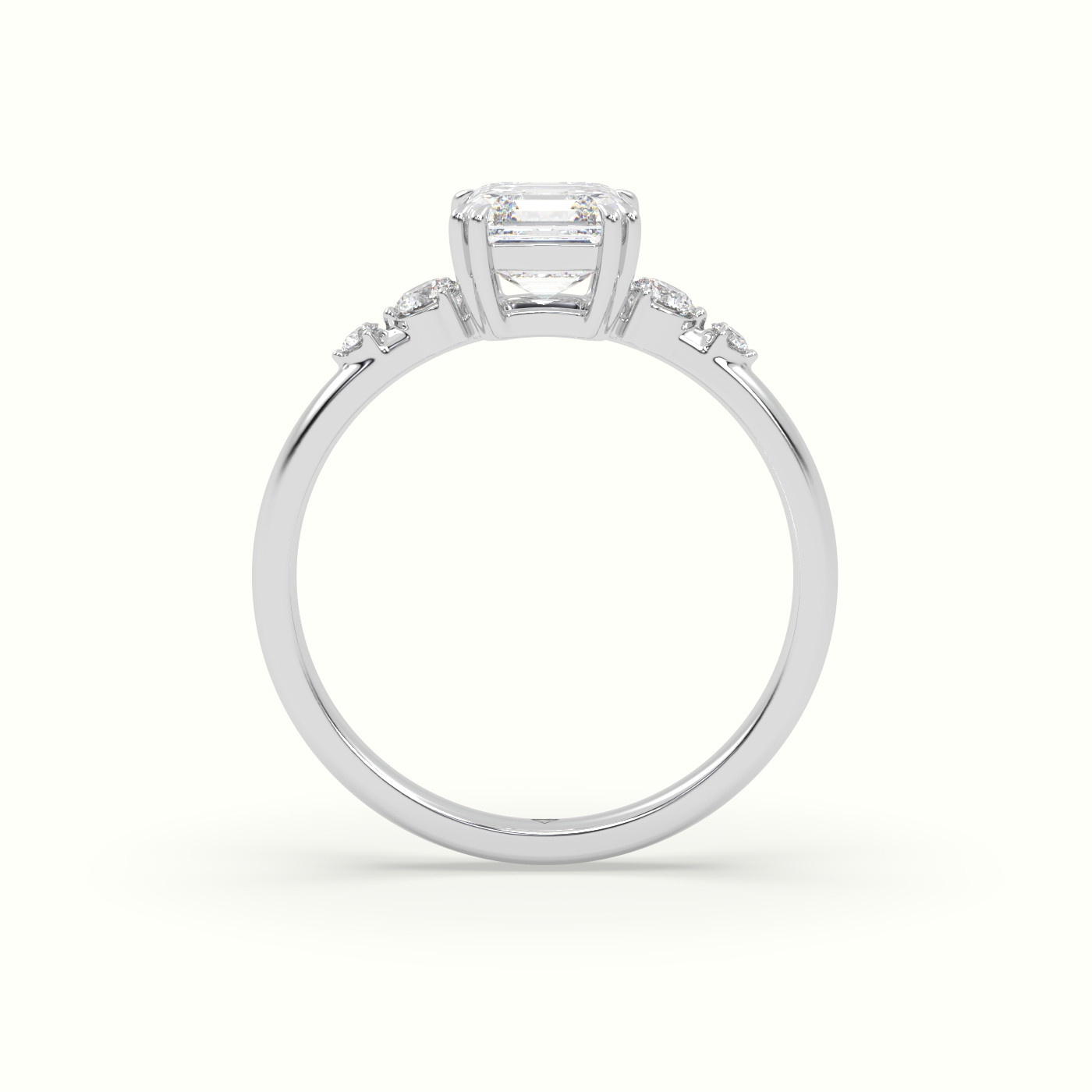 18K White Gold Asscher Diamond Solitaire Side Stone Engagement Ring