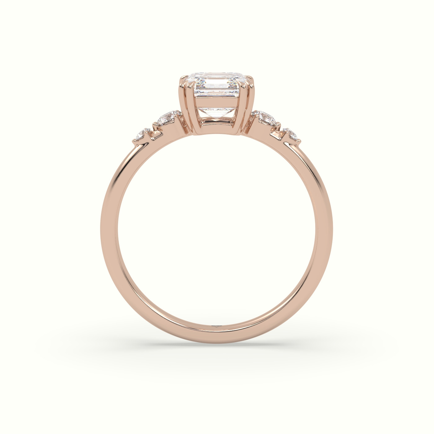 18K Rose Gold Asscher Diamond Solitaire Side Stone Engagement Ring