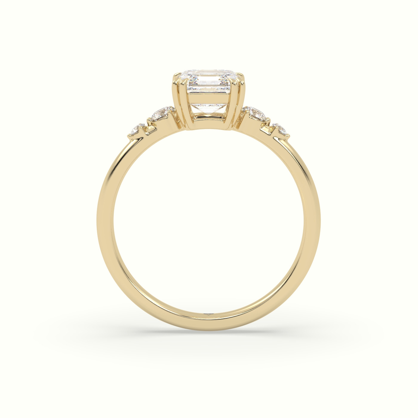18K Yellow Gold Asscher Diamond Solitaire Side Stone Engagement Ring
