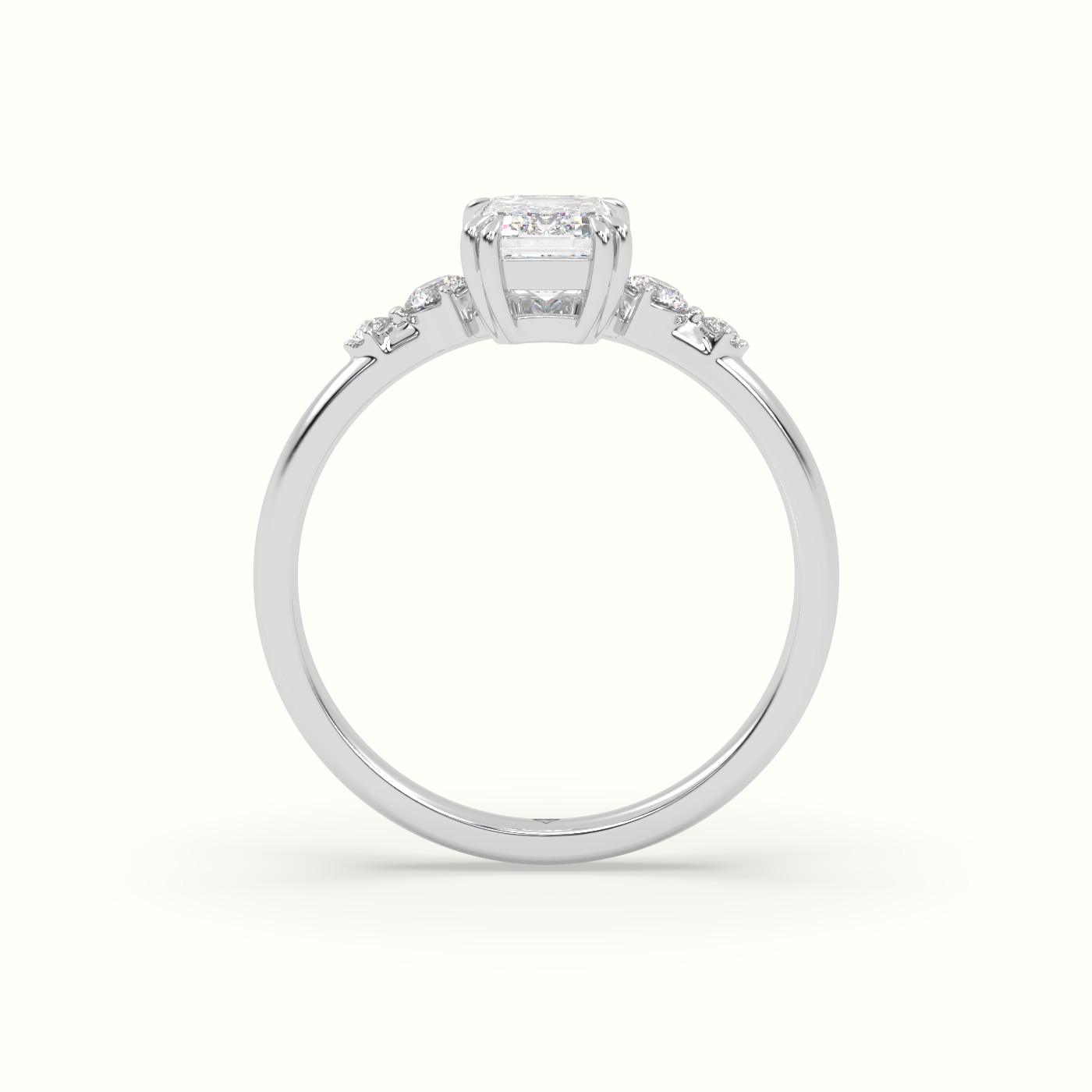 10K White Gold Emerald Diamond Solitaire Side Stone Engagement Ring