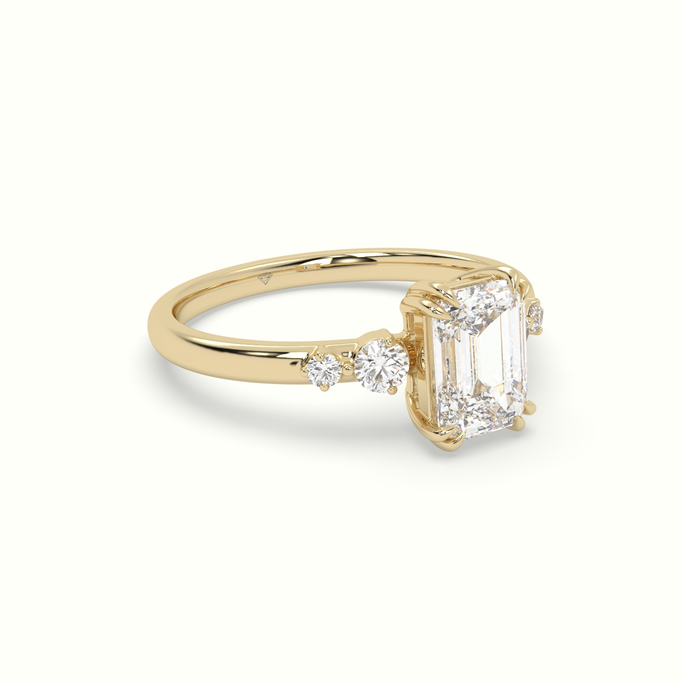 10K Yellow Gold Emerald Diamond Solitaire Side Stone Engagement Ring