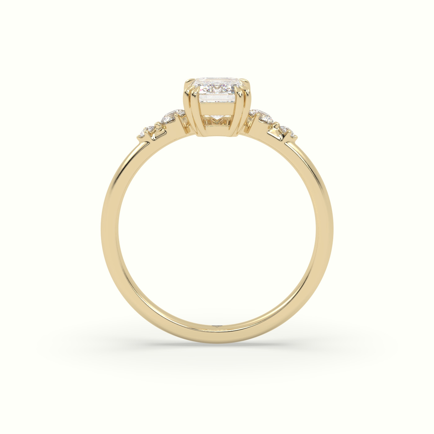 10K Yellow Gold Emerald Diamond Solitaire Side Stone Engagement Ring