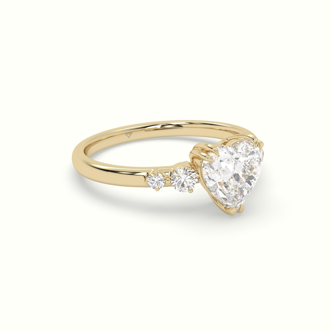 18K Yellow Gold Heart Diamond Solitaire Side Stone Engagement Ring