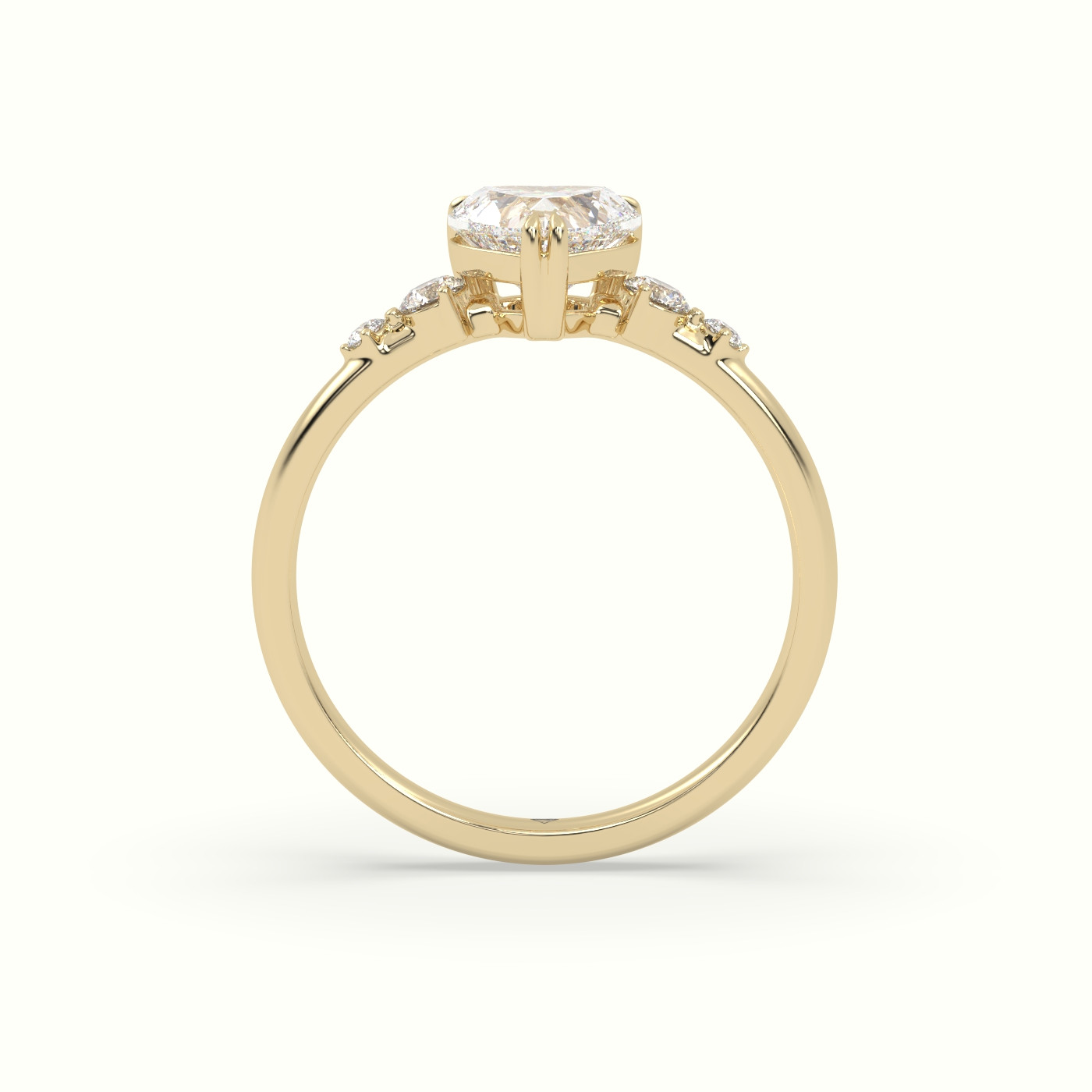 18K Yellow Gold Heart Diamond Solitaire Side Stone Engagement Ring