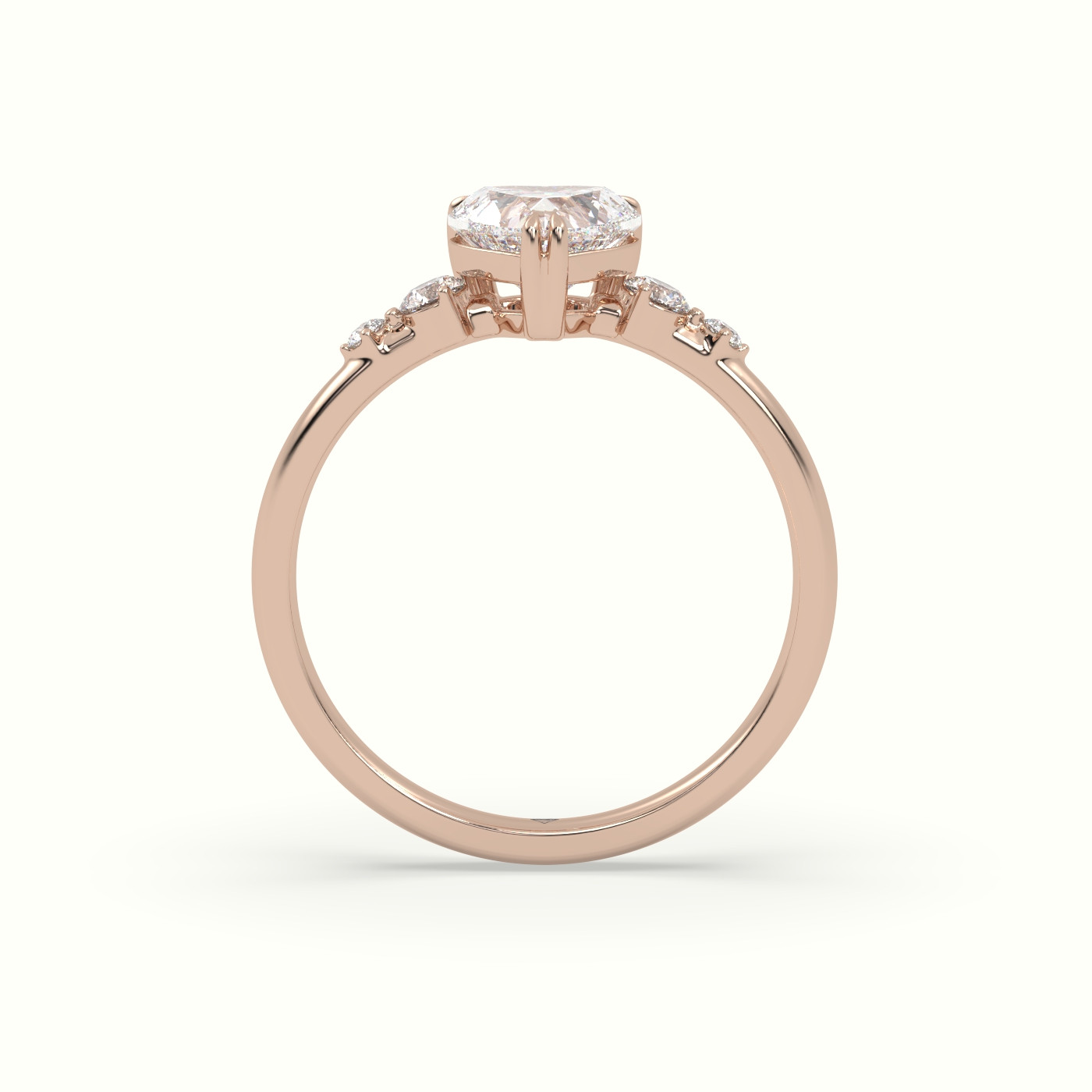 10K Rose Gold Heart Diamond Solitaire Side Stone Engagement Ring