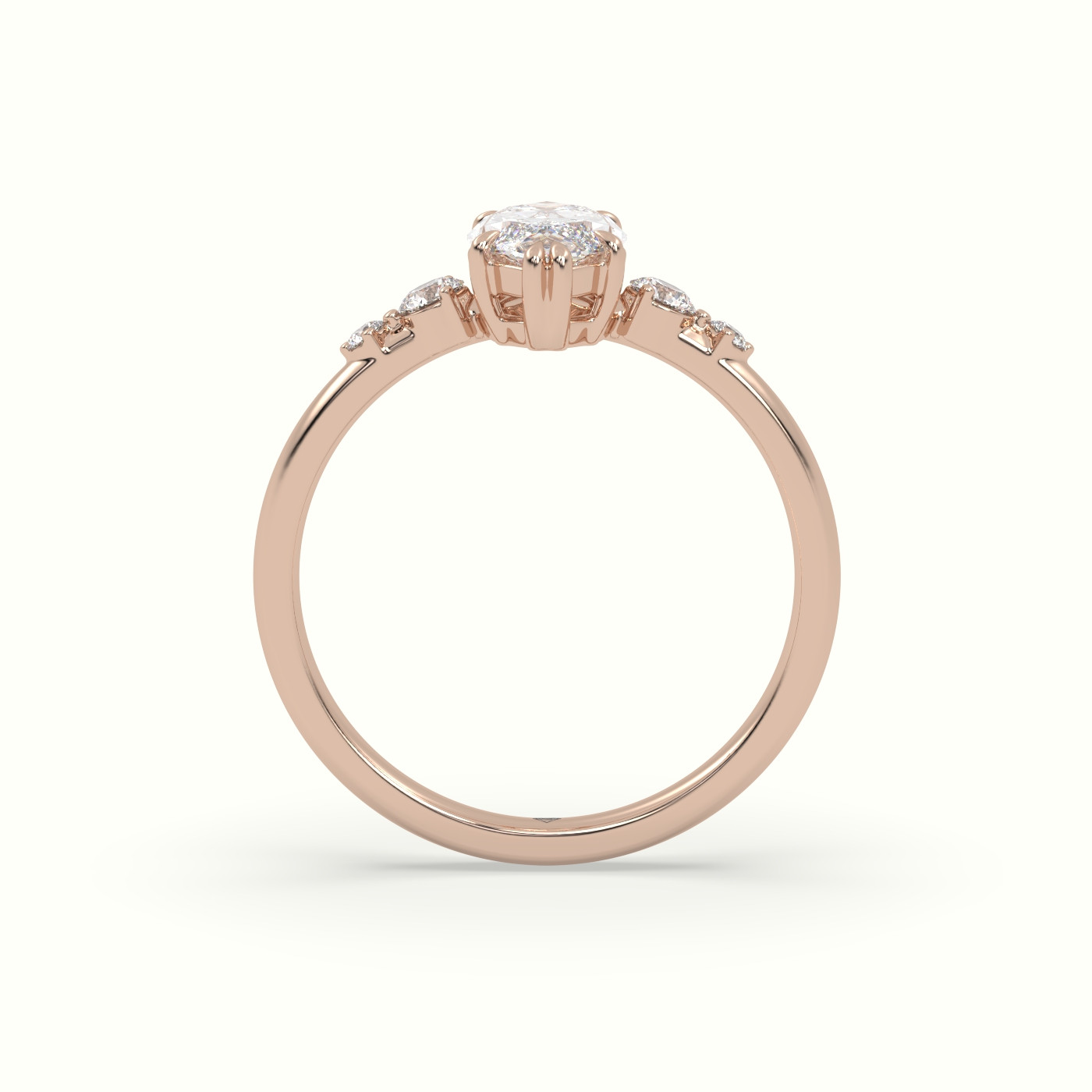 18K Rose Gold Marquise Diamond Solitaire Side Stone Engagement Ring