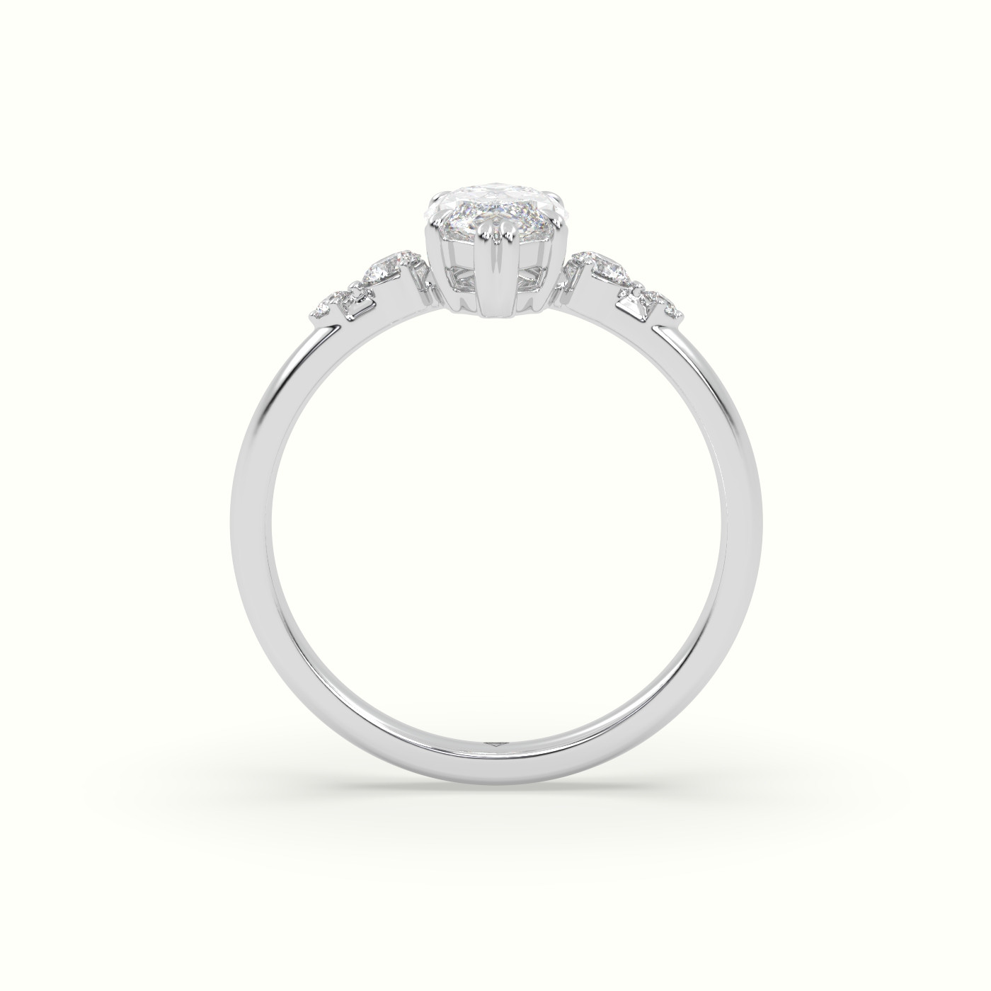 10K White Gold Marquise Diamond Solitaire Side Stone Engagement Ring