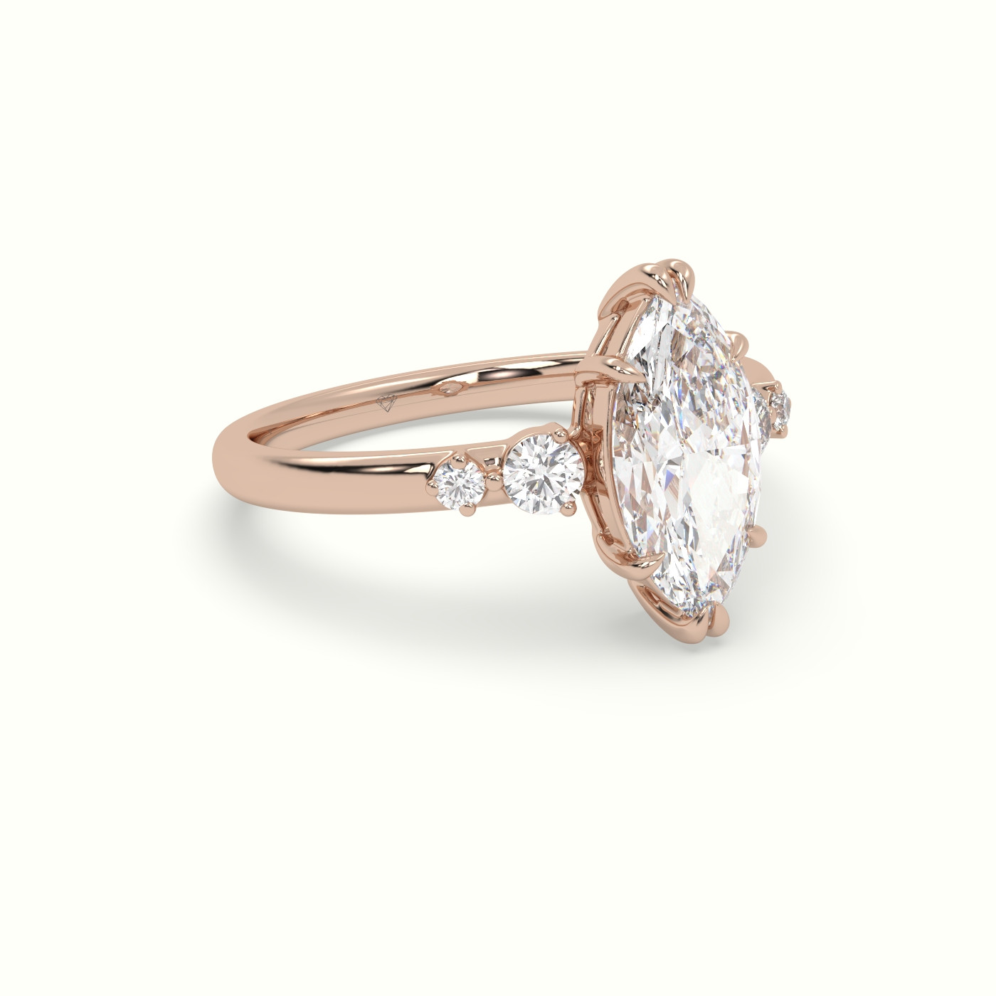 10K Rose Gold Marquise Diamond Solitaire Side Stone Engagement Ring