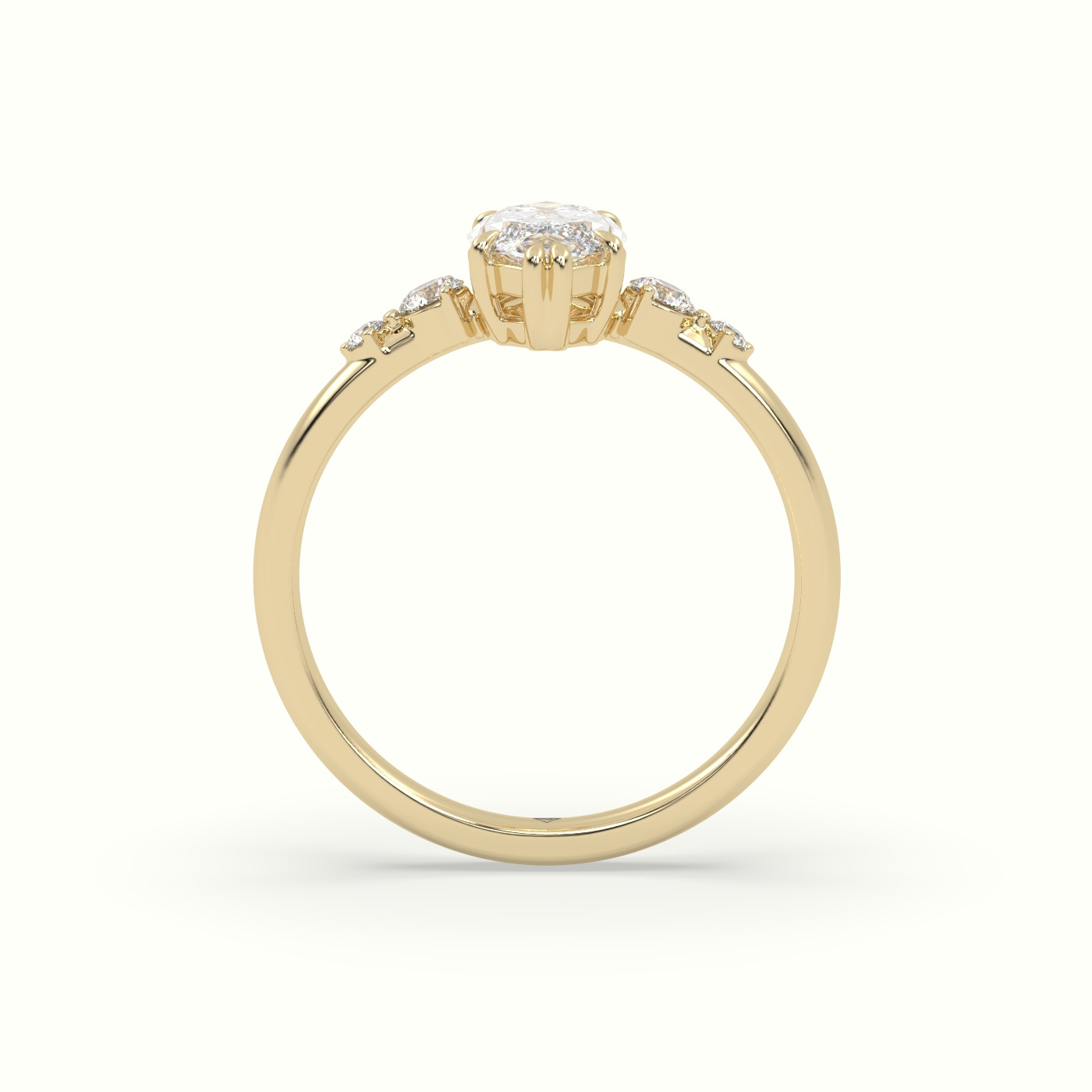 10K Yellow Gold Marquise Diamond Solitaire Side Stone Engagement Ring