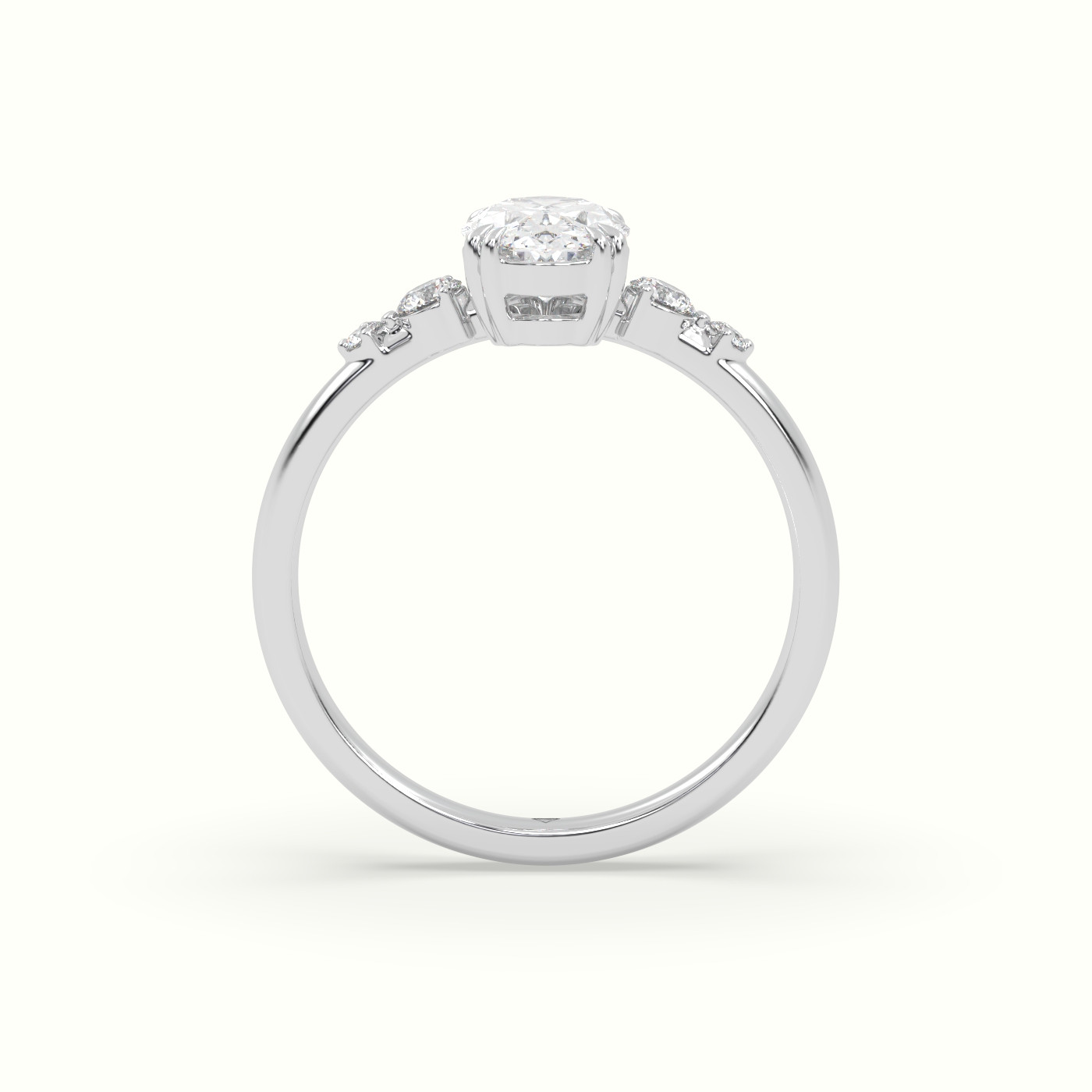 18K White Gold Oval Diamond Solitaire Side Stone Engagement Ring
