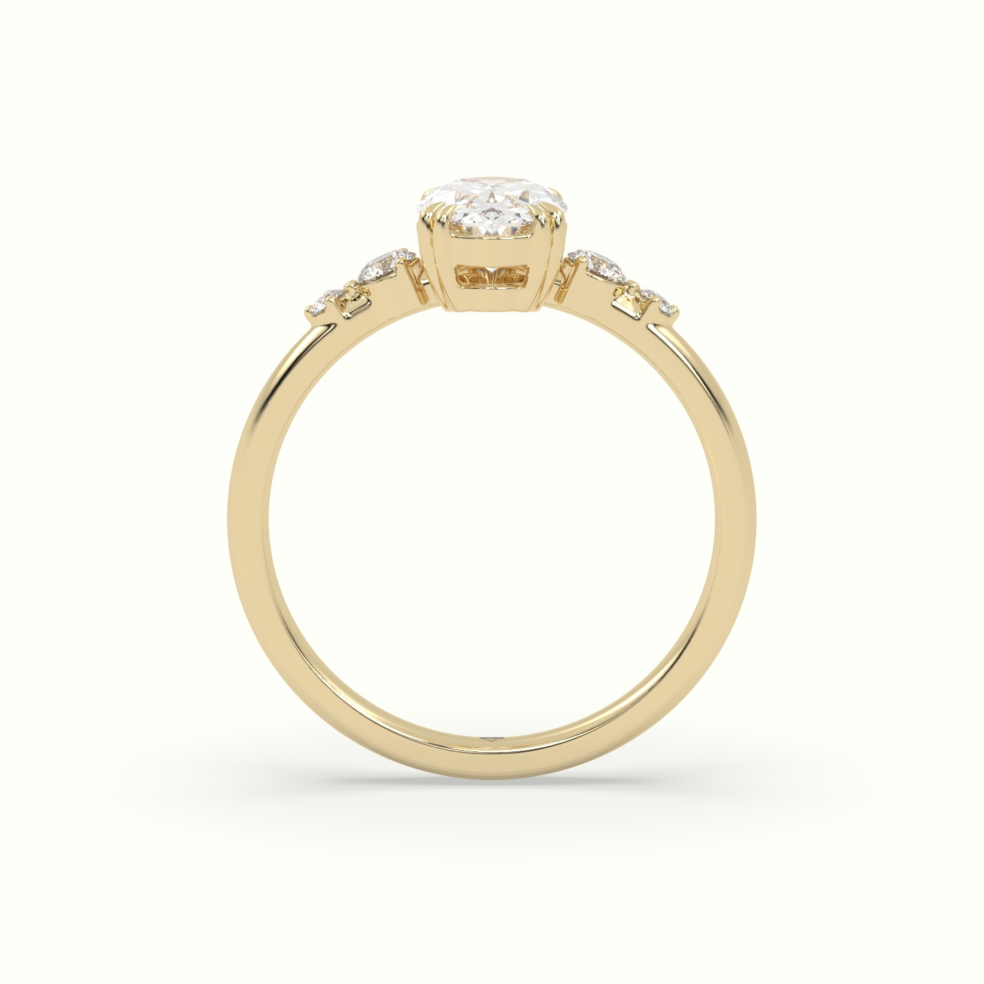 18K Yellow Gold Oval Diamond Solitaire Side Stone Engagement Ring