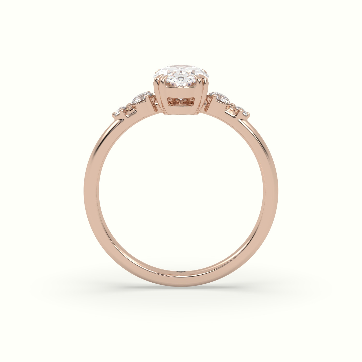 10K Rose Gold Oval Diamond Solitaire Side Stone Engagement Ring
