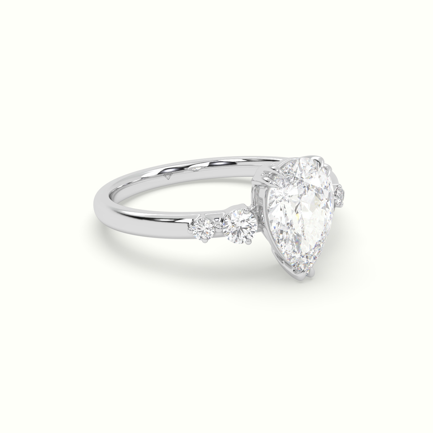 18K White Gold Pear Diamond Solitaire Side Stone Engagement Ring