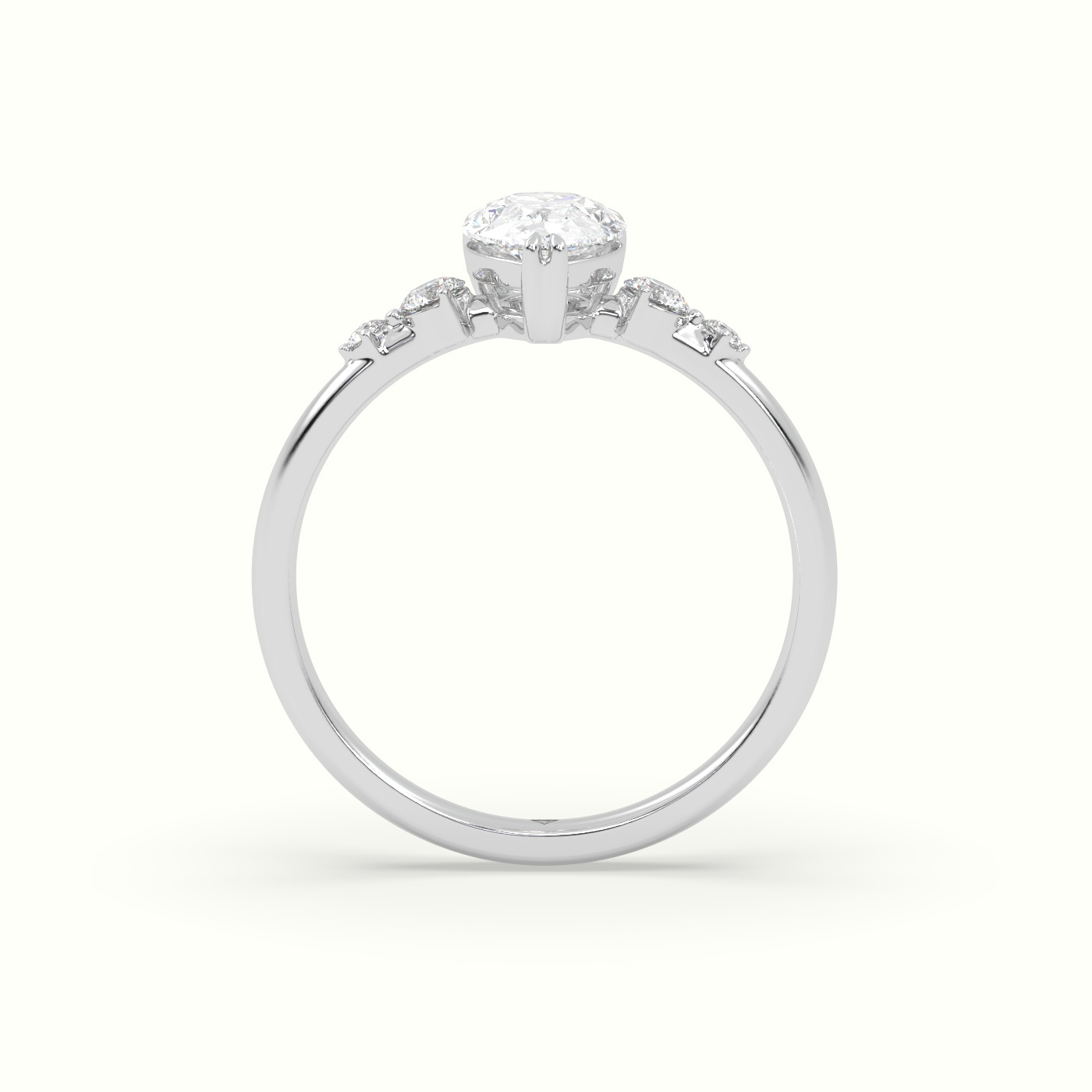 18K White Gold Pear Diamond Solitaire Side Stone Engagement Ring