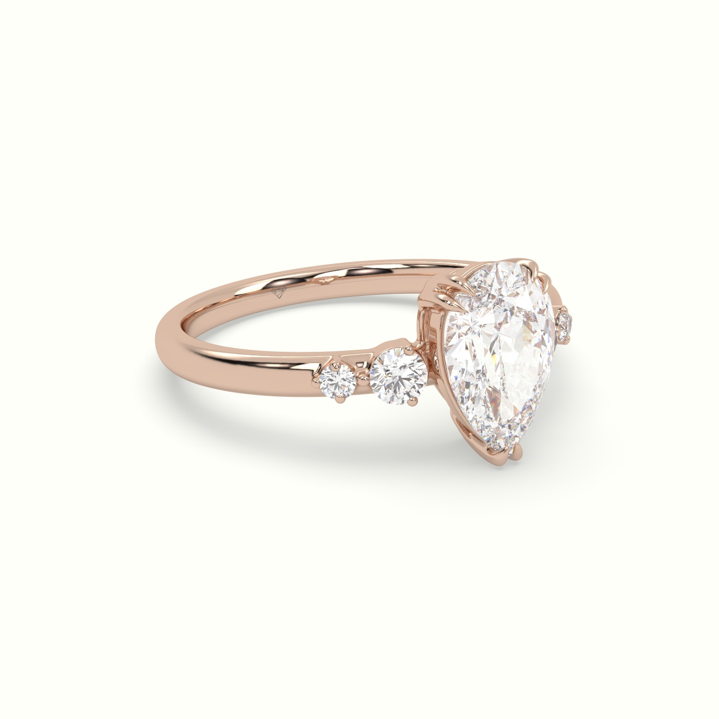 18K Rose Gold Pear Diamond Solitaire Side Stone Engagement Ring