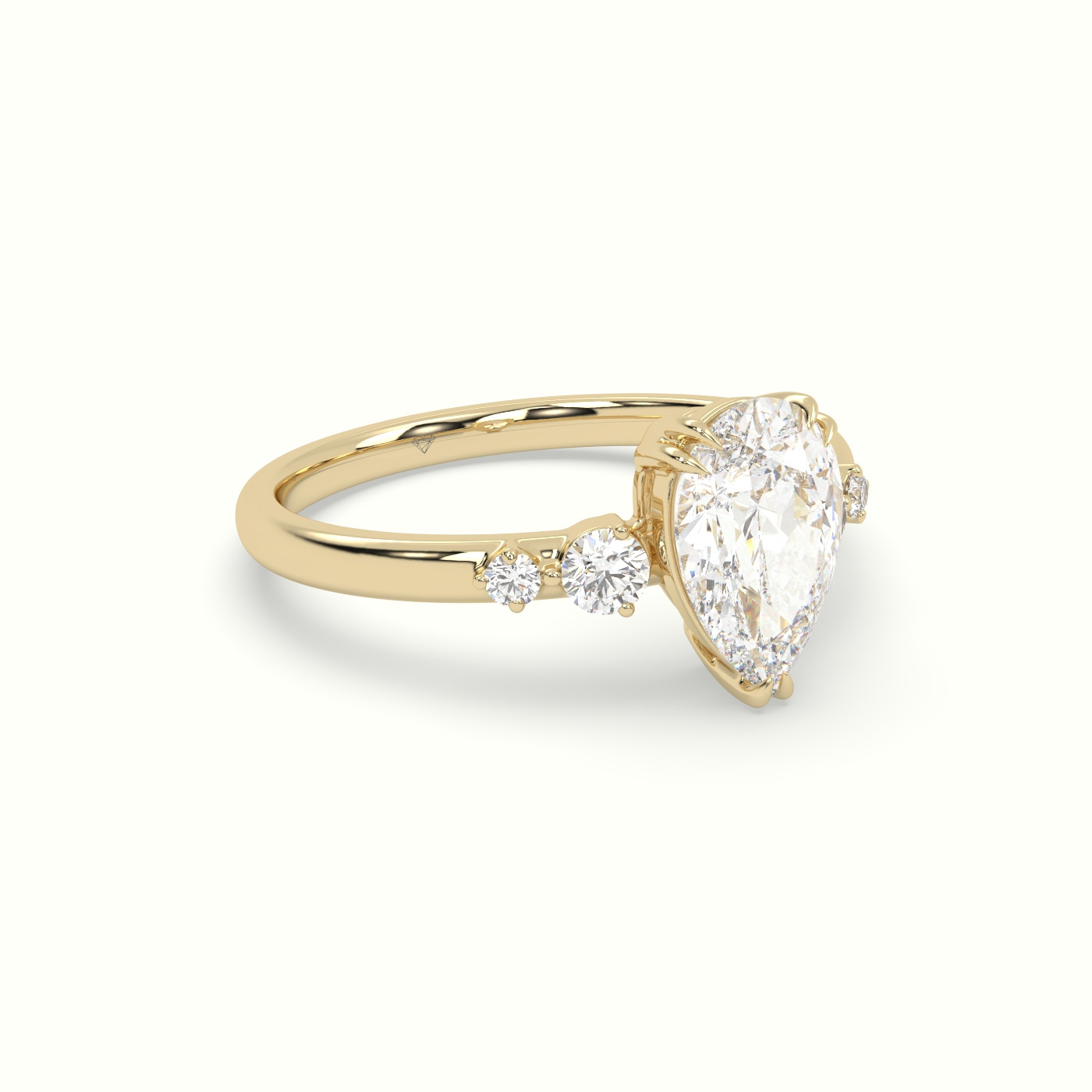 18K Yellow Gold Pear Diamond Solitaire Side Stone Engagement Ring