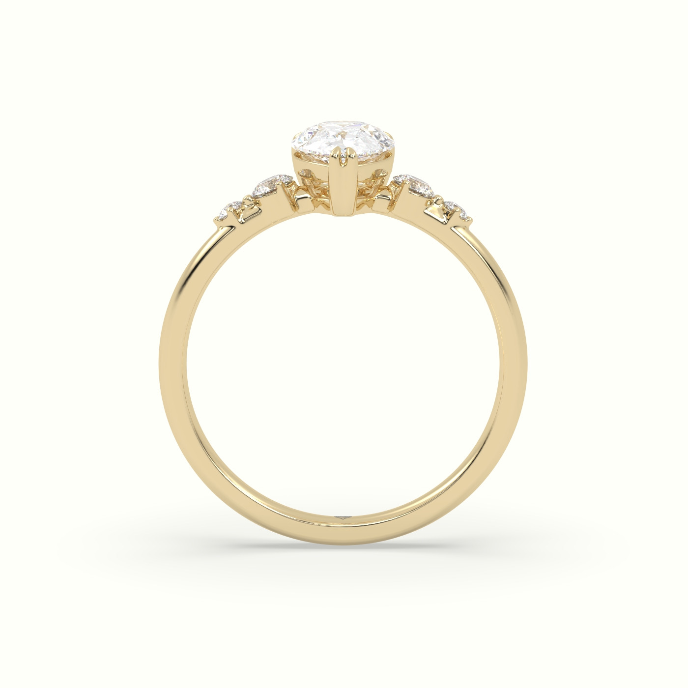18K Yellow Gold Pear Diamond Solitaire Side Stone Engagement Ring